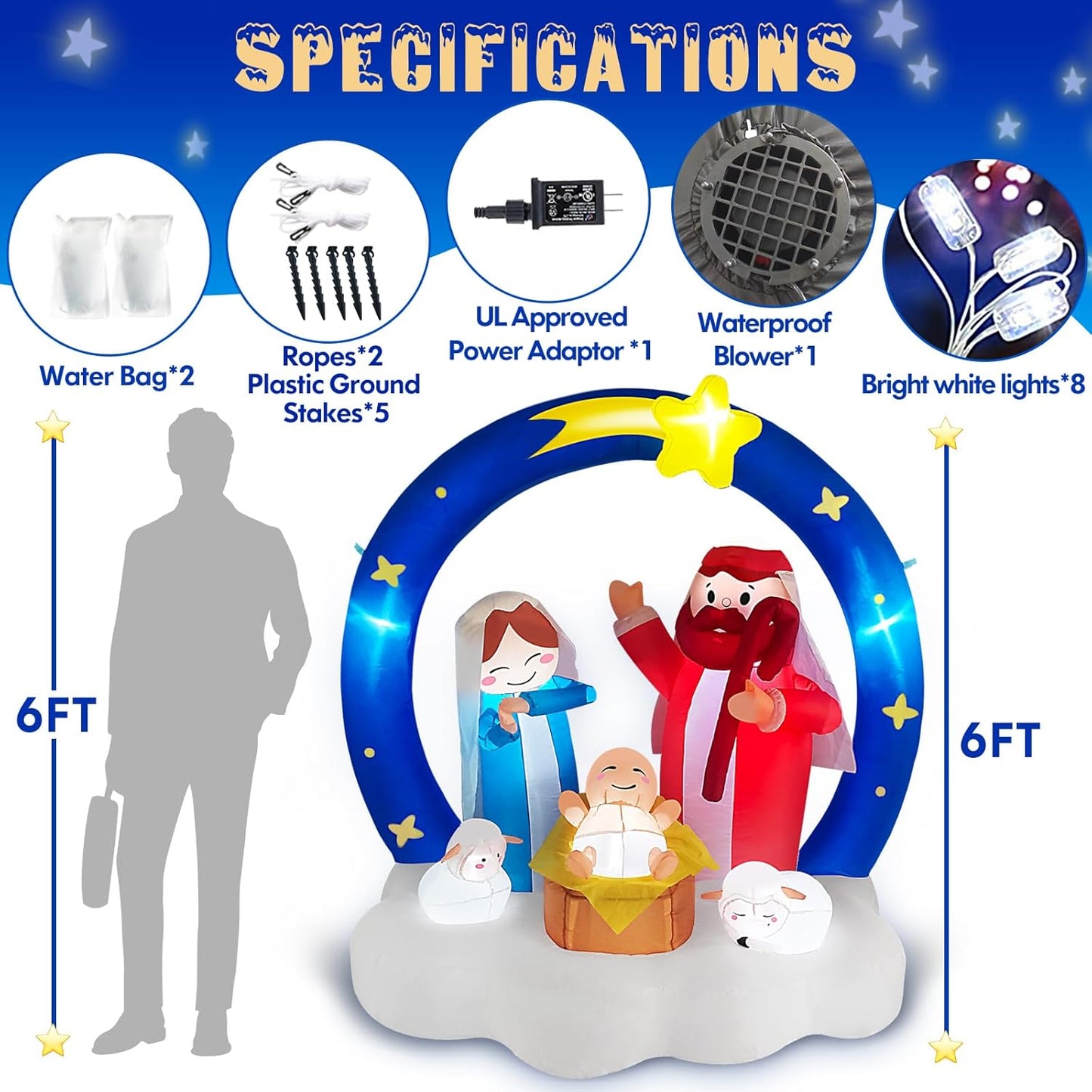 6FT Inflatable Nativity Scene with LED Lights for Outdoor Christmas Decor