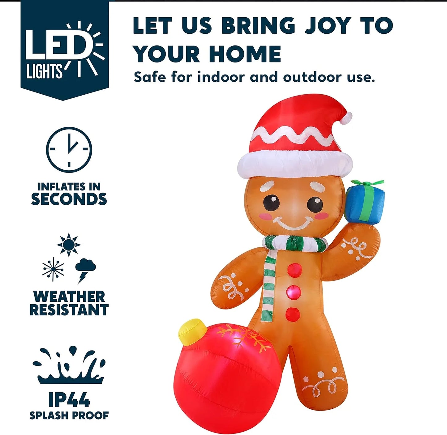 6 Ft Christmas Inflatables Gingerbread Outdoor Decorations,Gingerbread with Ornament Blow Ups with Built-In Leds for Holiday Party Garden Lawn Yard Decor