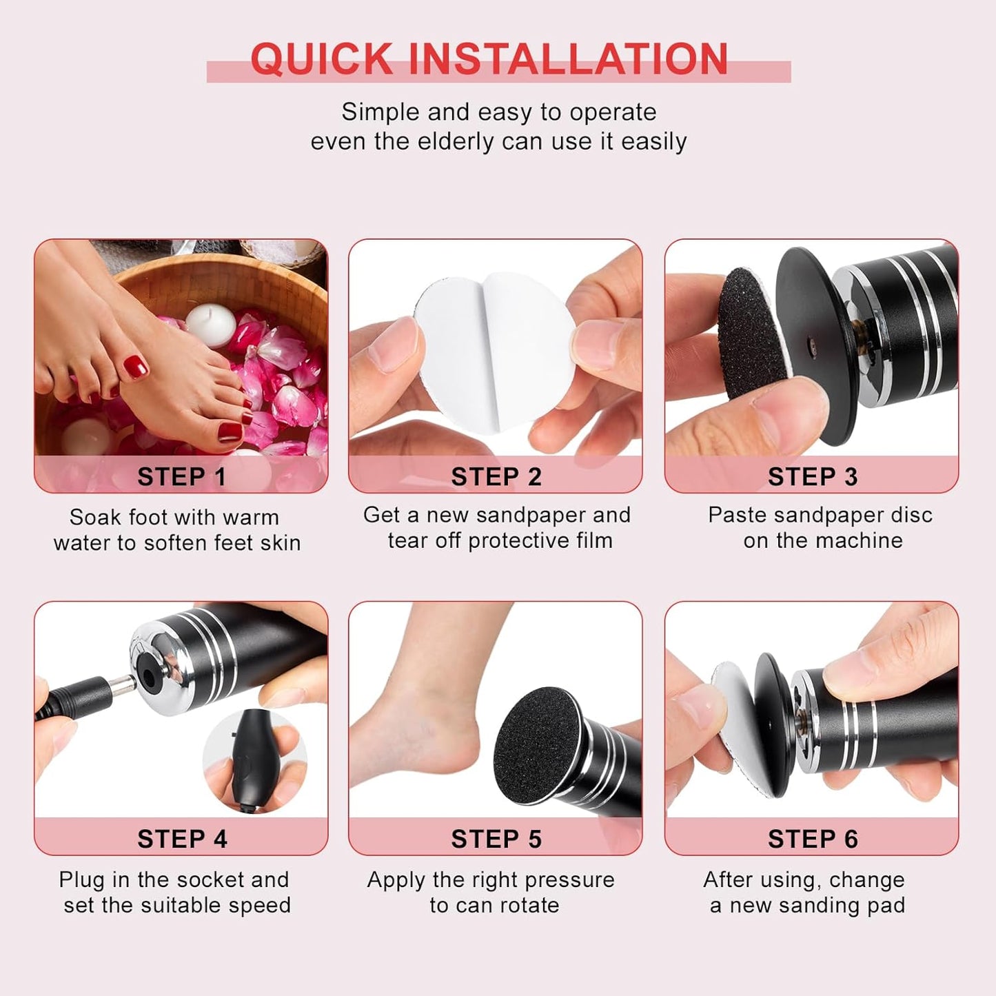 Electric Foot Callus Remover - Professional Aluminum Foot File Adjustable Speed with 60Pcs Sandpaper Disks Summer Pedicure Tool for Dead Skin