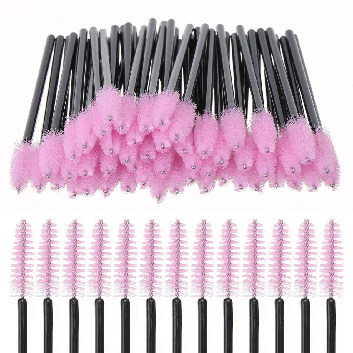 100 PCS Disposable Eyelash Brushes Mascara Brushes Eye Lash Eyebrow Applicator Cosmetic Makeup Brush Tool Kits (Black-Pink)