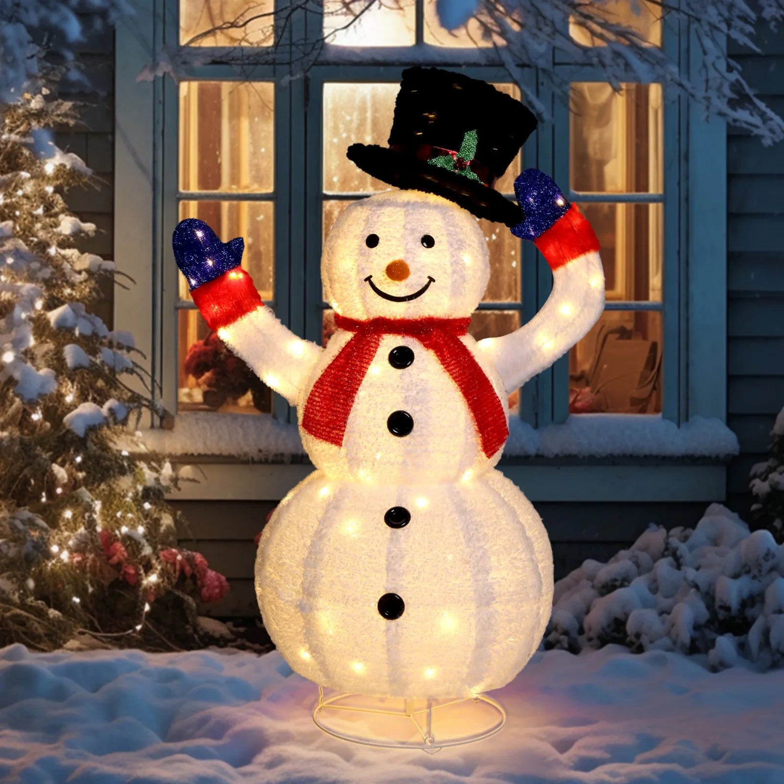 4Ft Lighted Pop-Up Snowman, Christmas Outdoor Decor Holiday Decoration W/ 120 LED Lights, Moving Hat