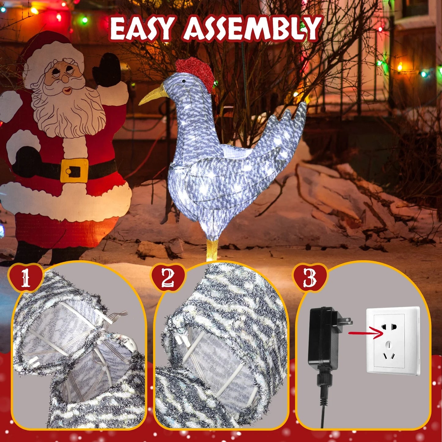 Lighted Chicken Christmas Outdoor Decor Holiday Decoration