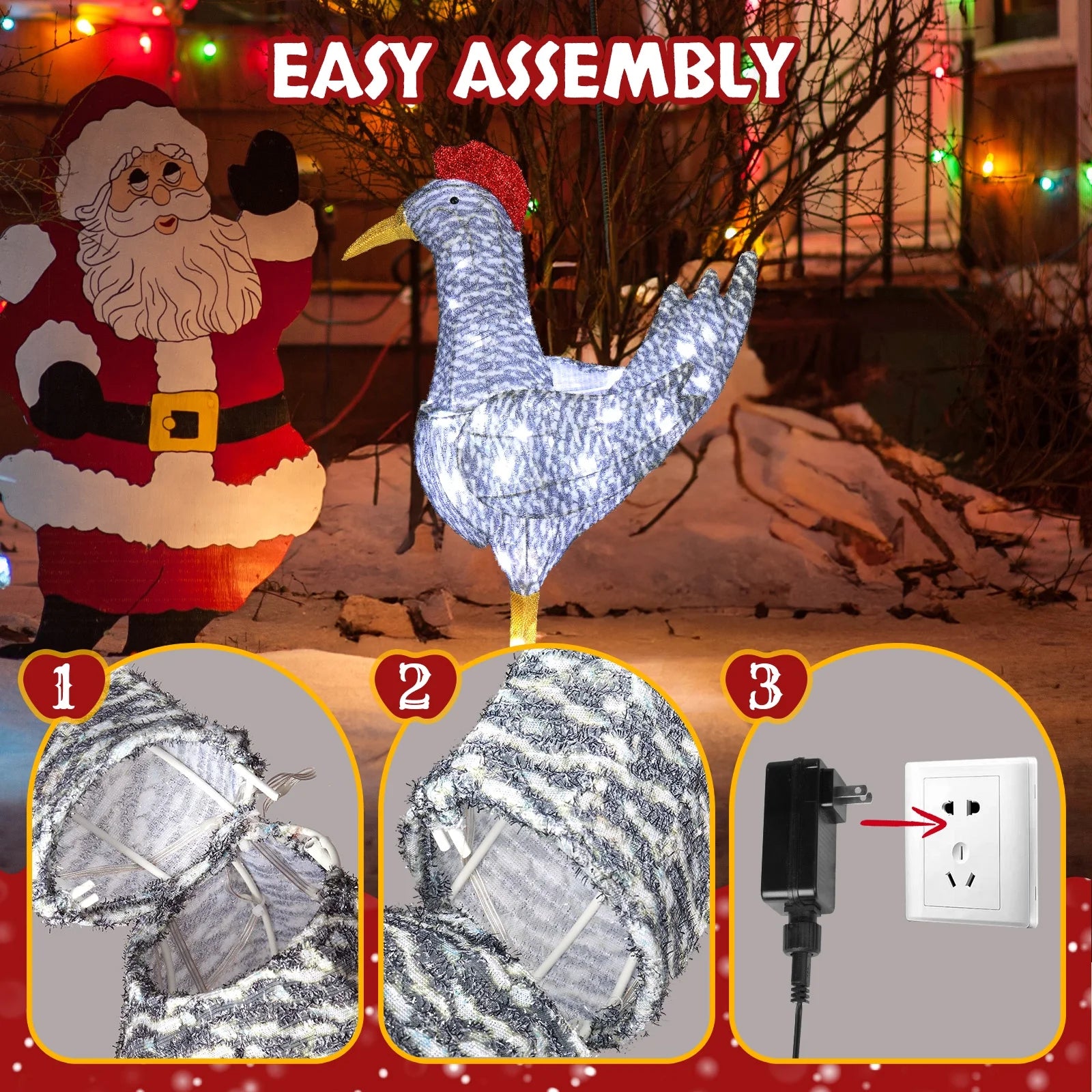 Lighted Chicken Christmas Outdoor Decor Holiday Decoration