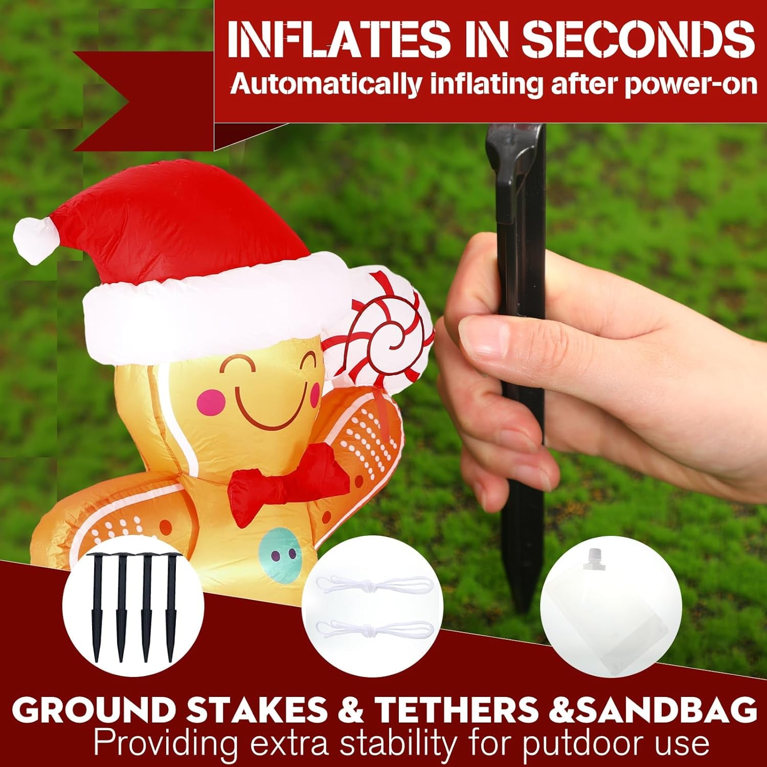 6 FT Gingerbread Man Inflatable with LED Light for Christmas Outdoor Decor