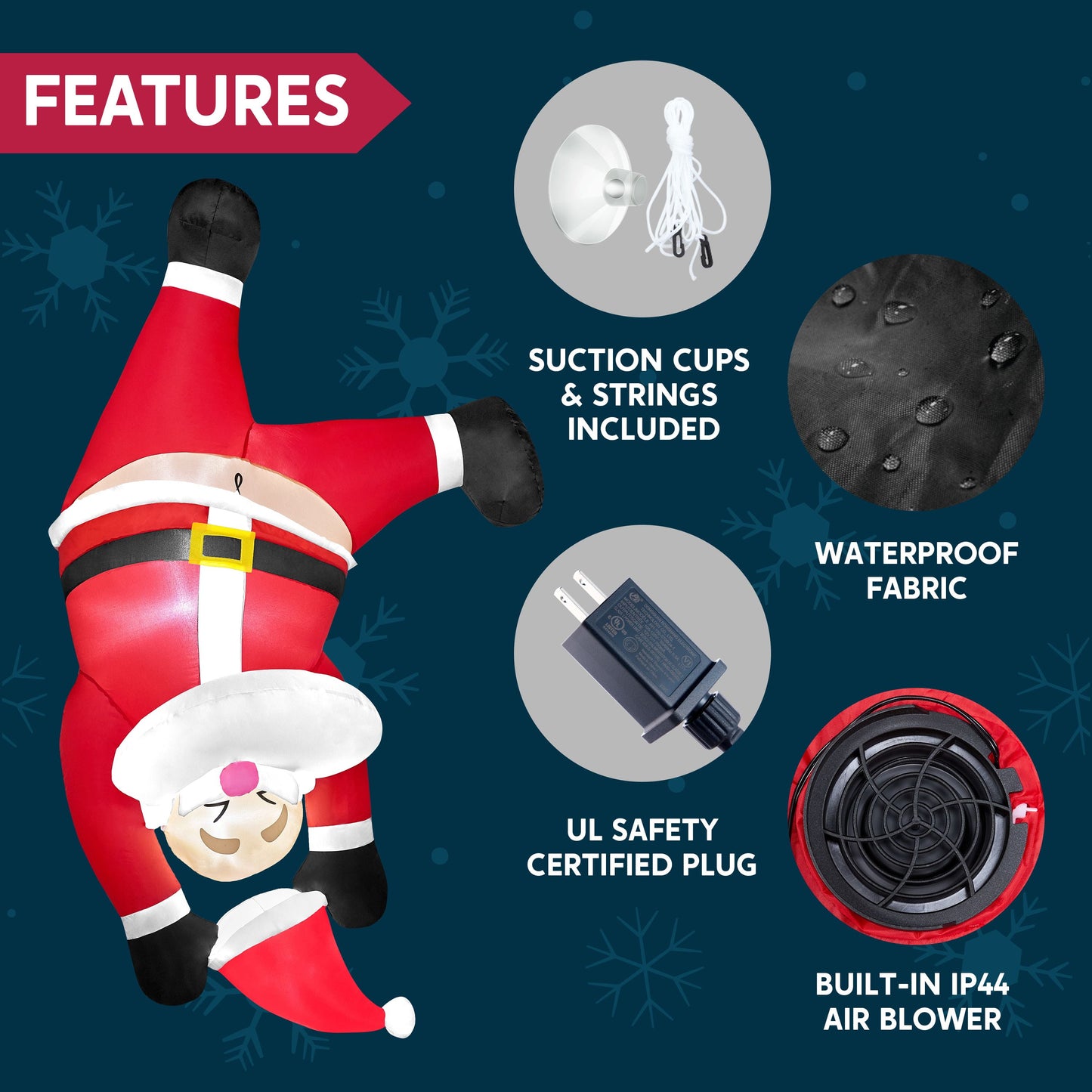 6 FT Christmas Inflatables Santa Outdoor Decorations,Hanging Upside down Santa Christmas Blow Ups Yard Christmas with Built-In Leds for Holiday Party Garden Decor