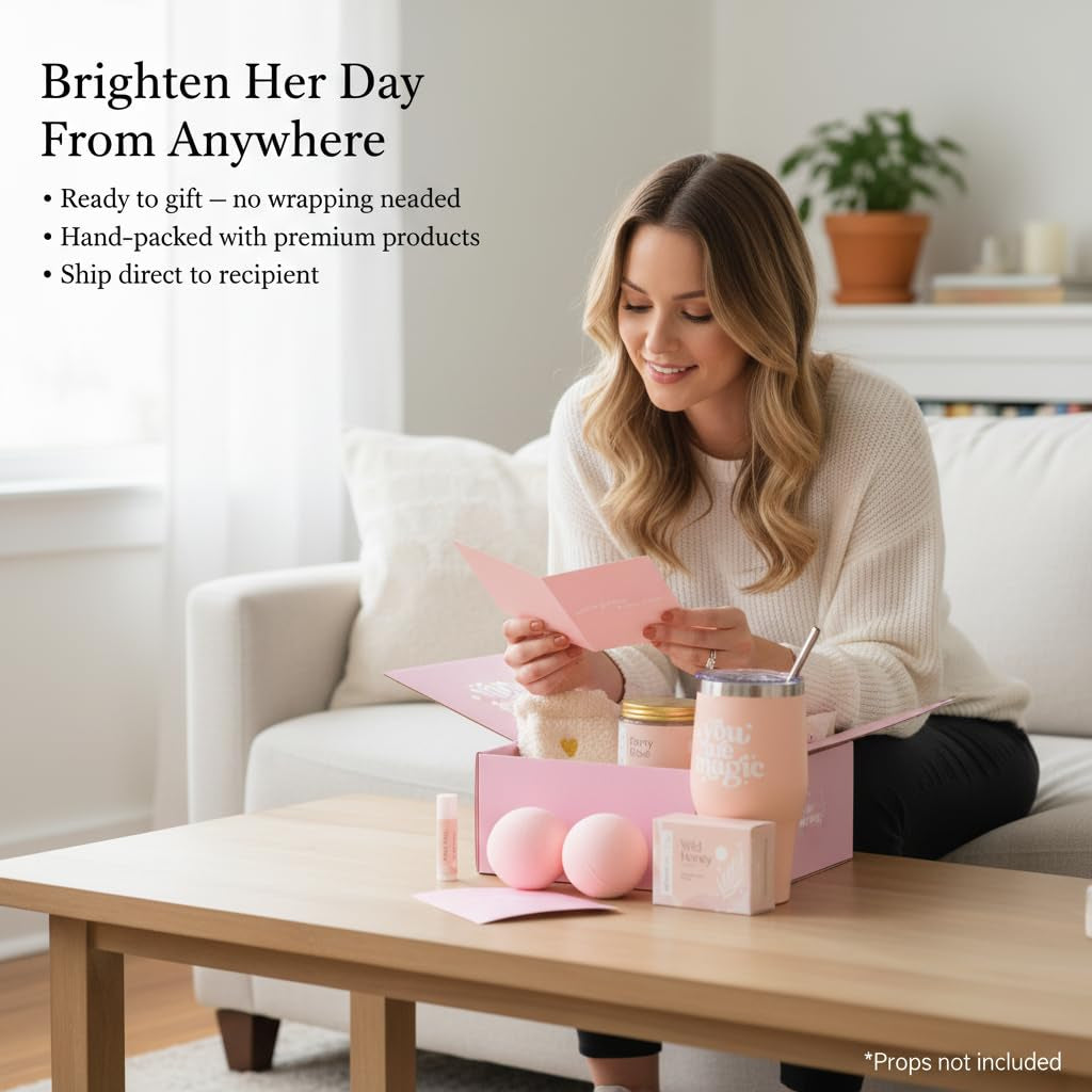 for Women - Birthday Edition | Gift Box for Her | Thinking of You Gift Basket with Mug, Scented Candle, Bath Bombs, Soap + More | Unique Gift Ideas