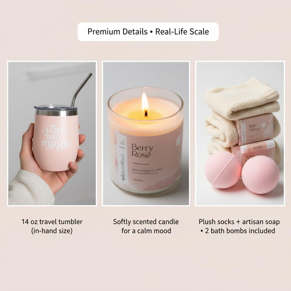 for Women - Birthday Edition | Gift Box for Her | Thinking of You Gift Basket with Mug, Scented Candle, Bath Bombs, Soap + More | Unique Gift Ideas
