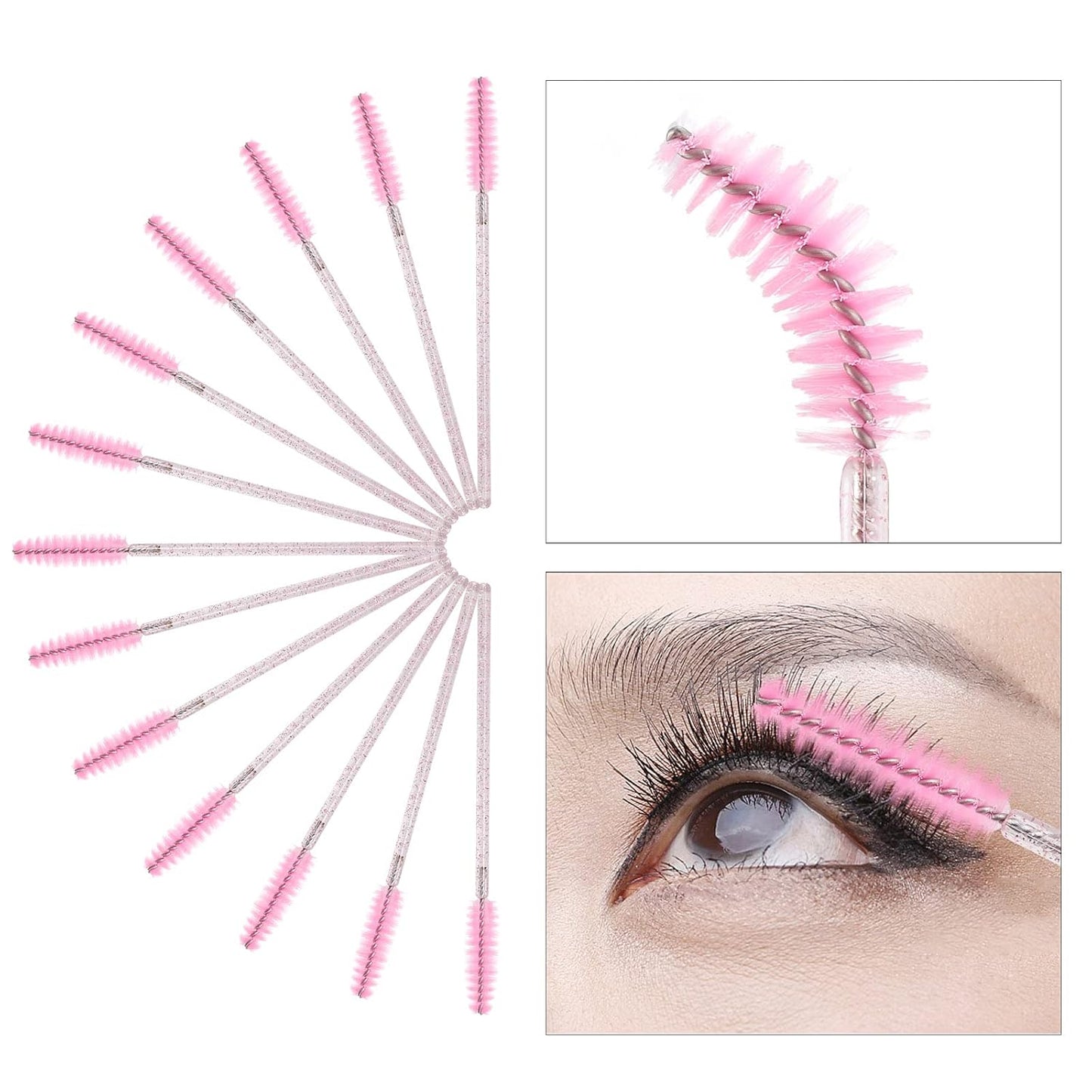400 Spoolies Mascara Wand and Lip Brush Disposable Lash Brushes for Eyelash Extensions, Lipstick Lip Gloss Wands Applicator Tool (Pink)