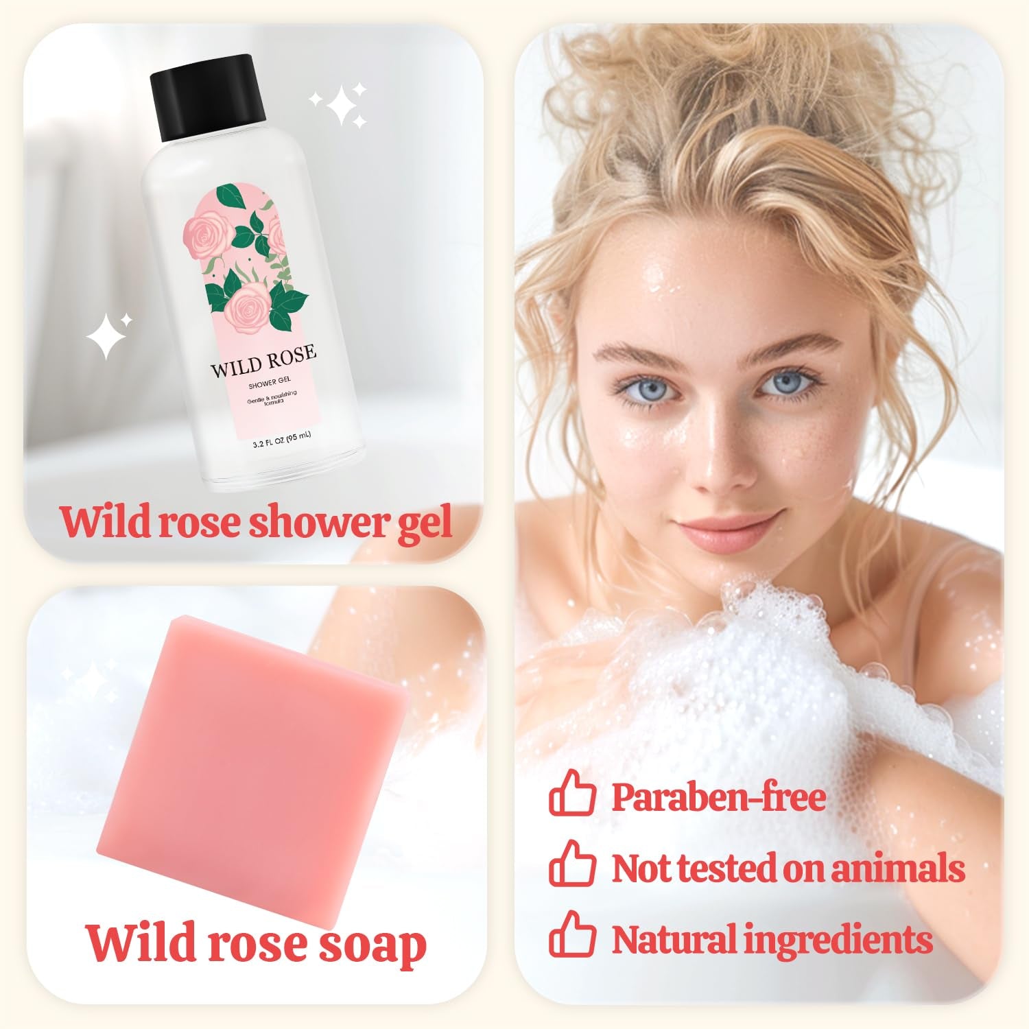 Spa Gifts for Women Bff Love Bath Sets, Rose 6Pc Bath and Body Gift Sets, Self Care Gifts, Mothers Day Gifts