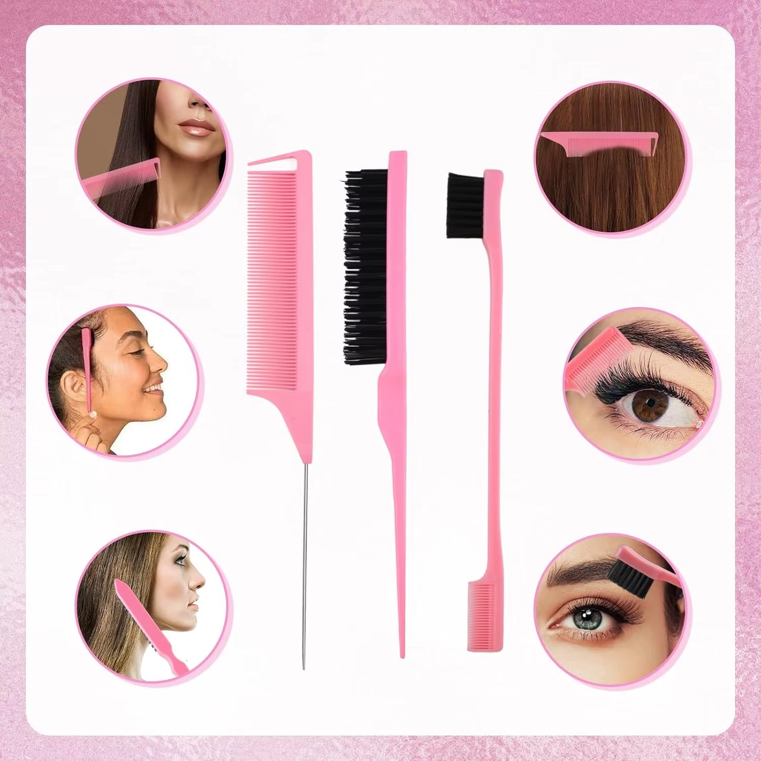 11Pcs Hair Brush Set for Women and Men, Edge & Back Brushing, Curly Hair Brush Set with Spray Bottle Flower Hair Clip