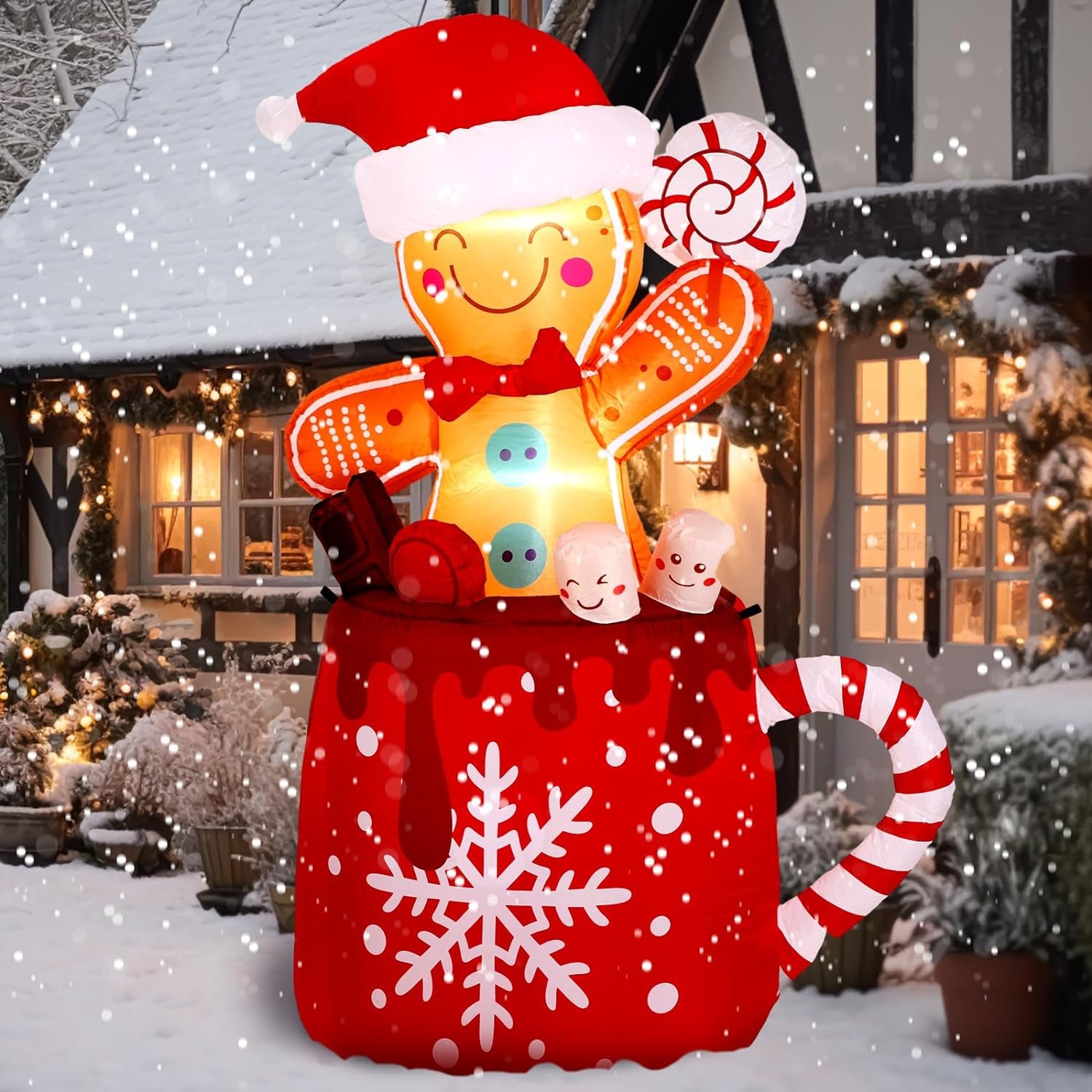 6 FT Gingerbread Man Inflatable with LED Light for Christmas Outdoor Decor