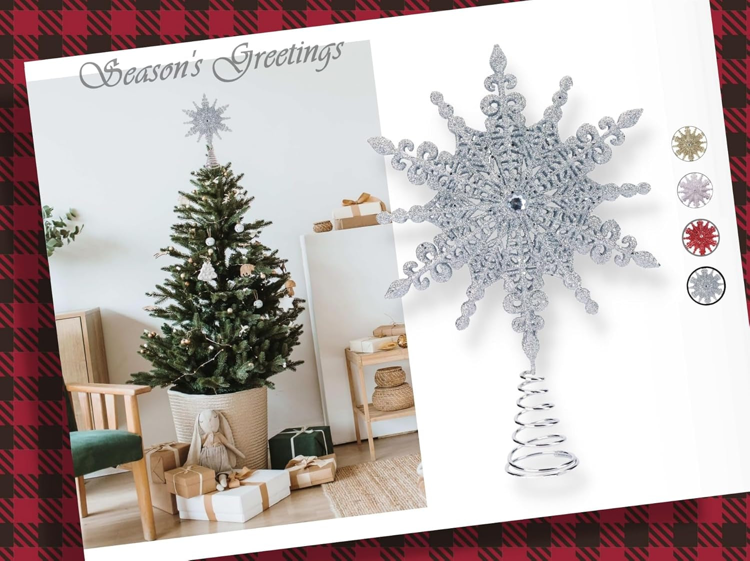 8 Inch Silver Glittered Filigree Christmas Star Tree Topper Star/Home Décor Ornaments (Silver)