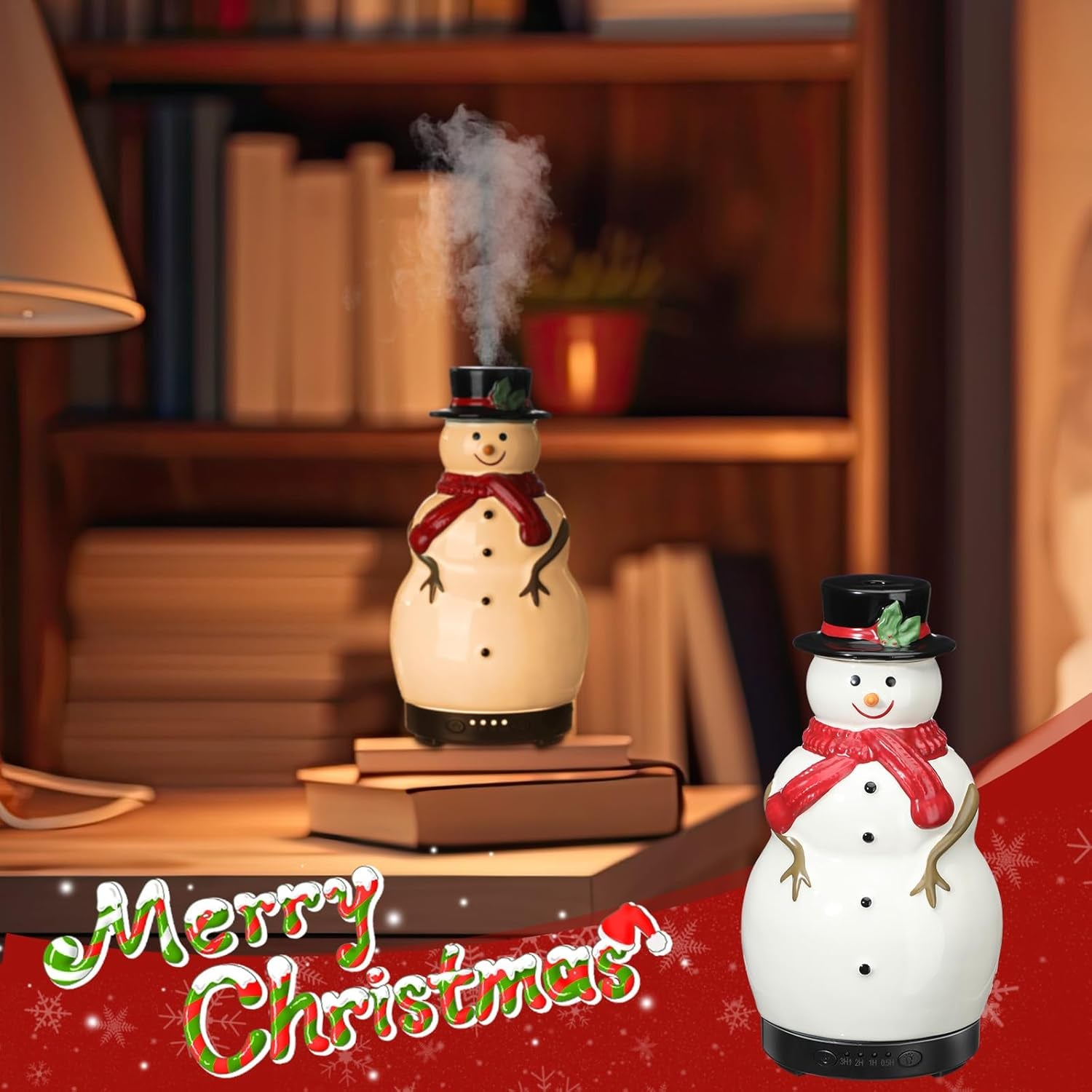 Christmas Essential Oil Diffuser 120Ml Ceramic Snowman Aromatherapy Humidifier, Holiday Diffuser Gift, Cute Tabletop Christmas Decoration for Home Office Winter(White, Red, Black)