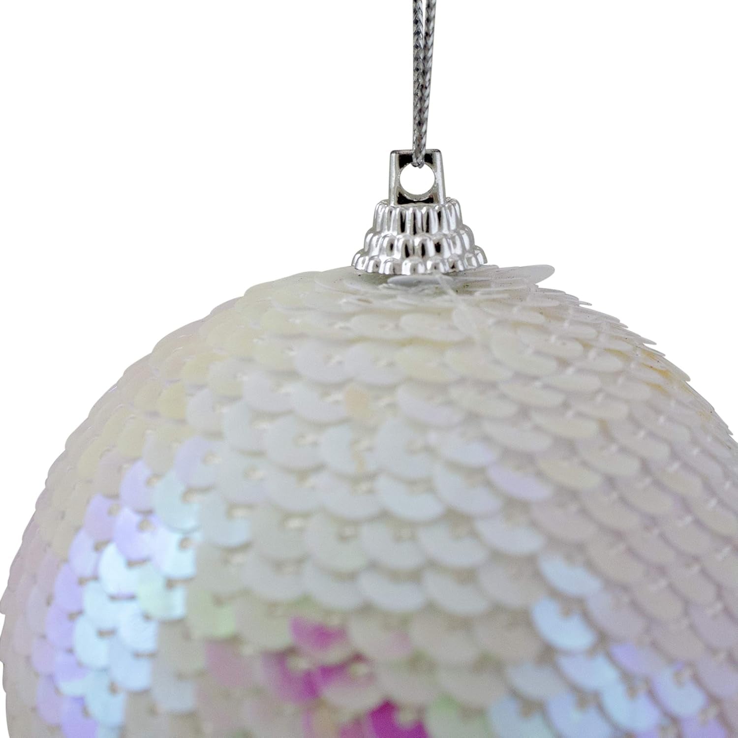 3" White Iridescent Sequin Shatterproof Ball Christmas Ornament