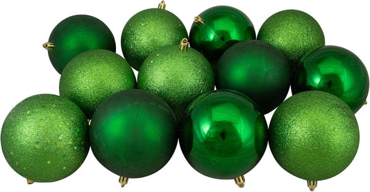 12Ct Green Shatterproof 4-Finish Christmas Ball Ornaments 4" (100Mm)