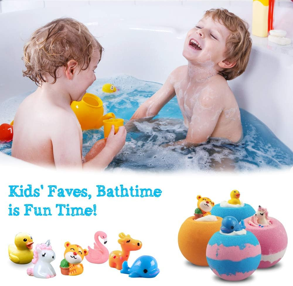 Bath Bombs for Kids, Handmade Natural Bath Bombs with Toy Inside, Shea Cocoa Butter Moisturize, Spa Fizzies Bath Bomb Kit, Birthday Christmas Holiday Gifts for Women, Girls, Boys