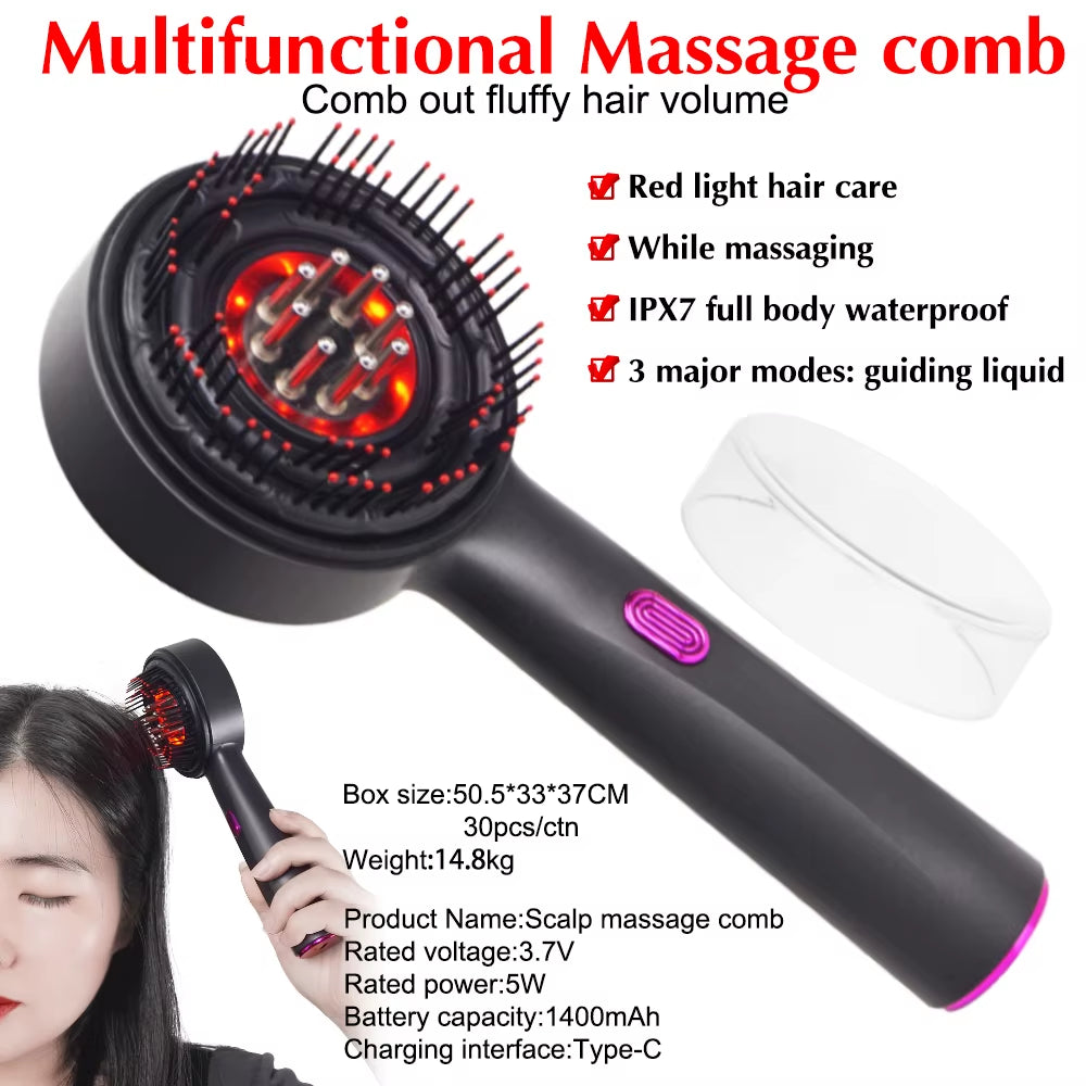 Red Light Scalp Massaging Brush Cordless Muscle Relax Portable Head Massager Hair Oil Applicator Electric Scalp Massager