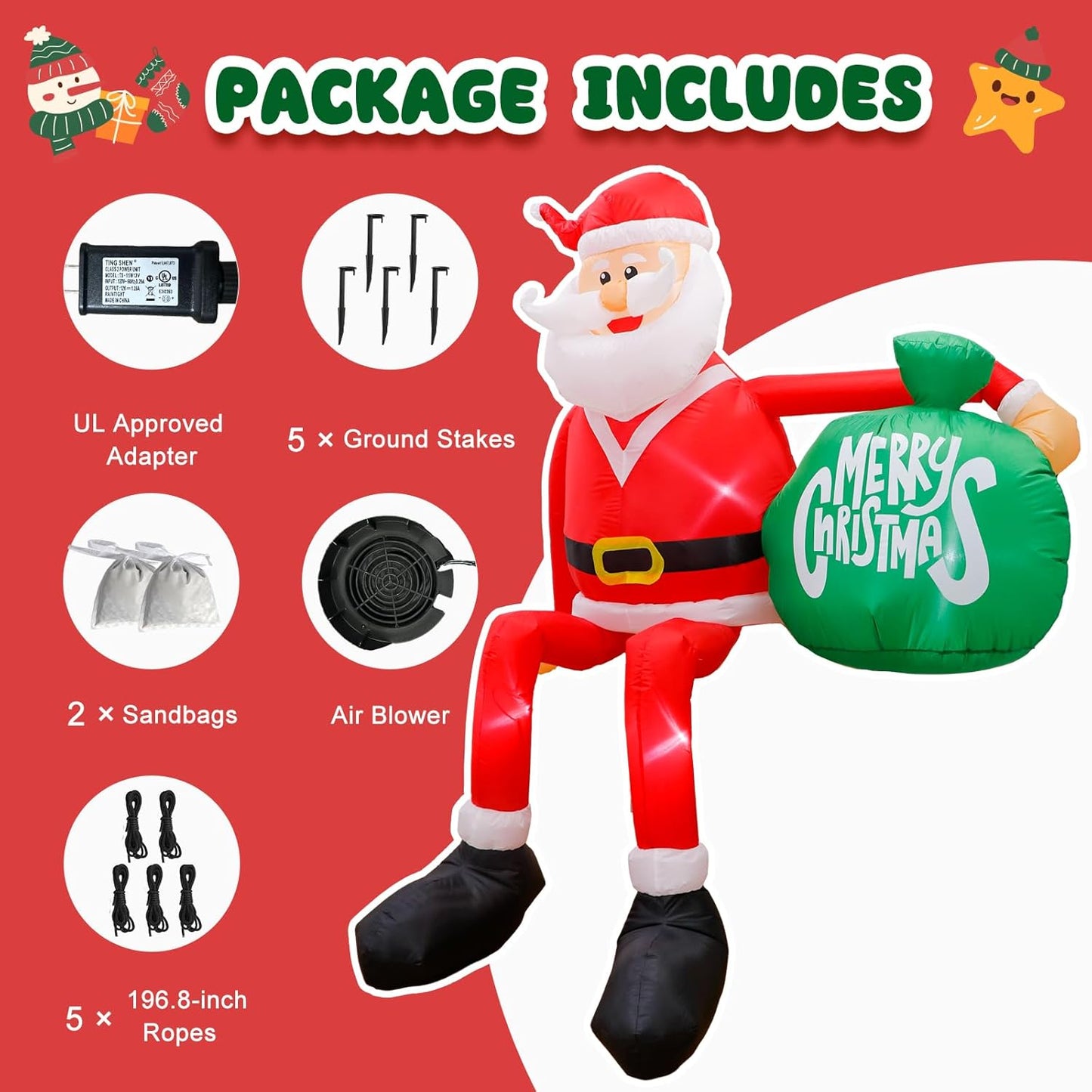 8FT Christmas Inflatables Outdoor Decorations, Climbing Santa Blow up Yard Decor