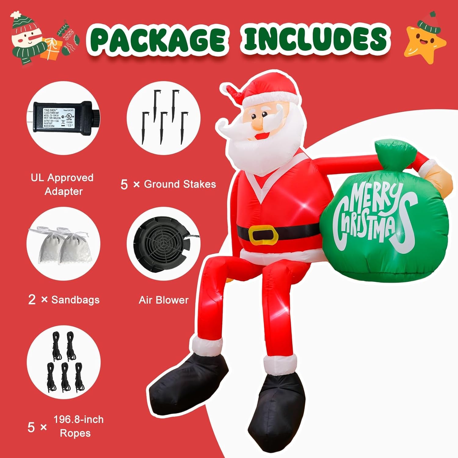 8FT Christmas Inflatables Outdoor Decorations, Climbing Santa Blow up Yard Decor