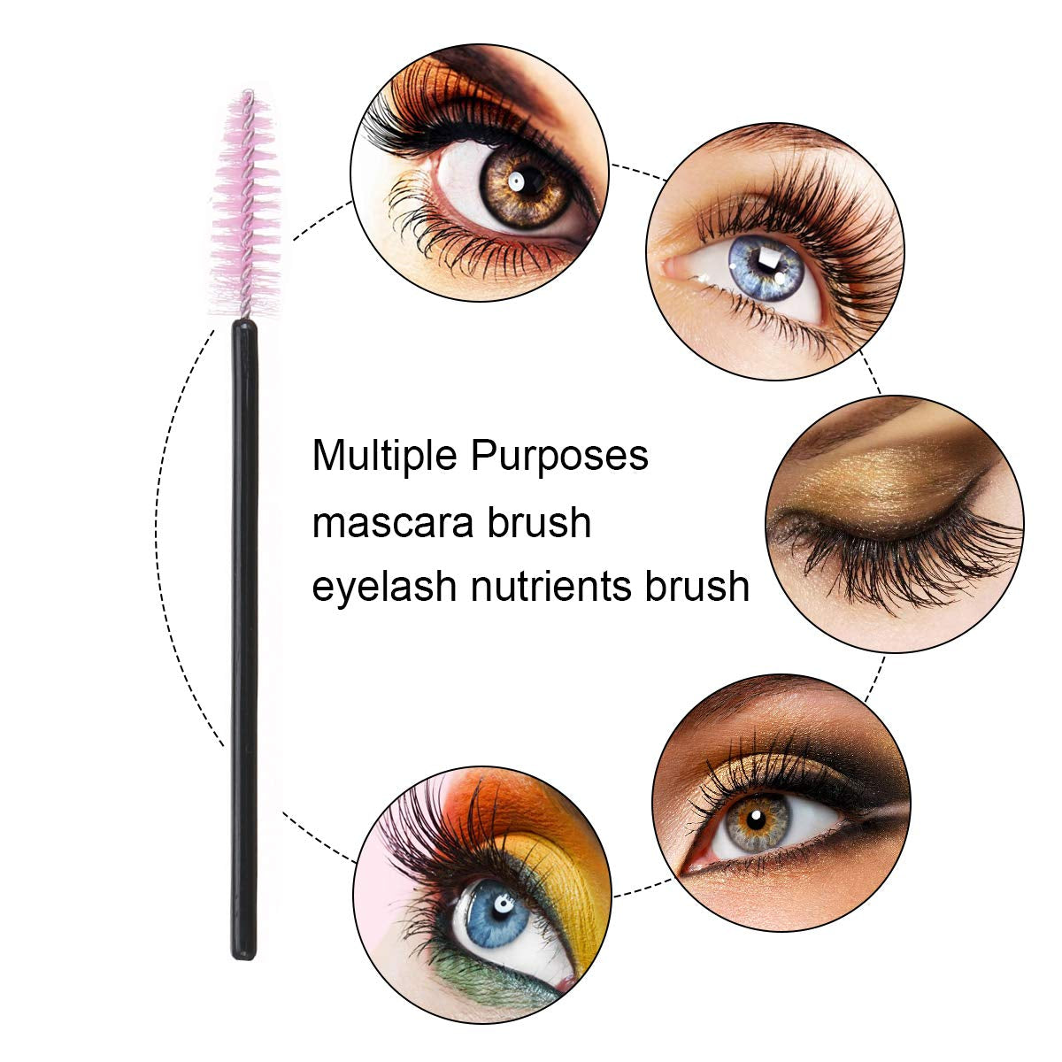 100 PCS Disposable Eyelash Brushes Mascara Brushes Eye Lash Eyebrow Applicator Cosmetic Makeup Brush Tool Kits (Black-Pink)
