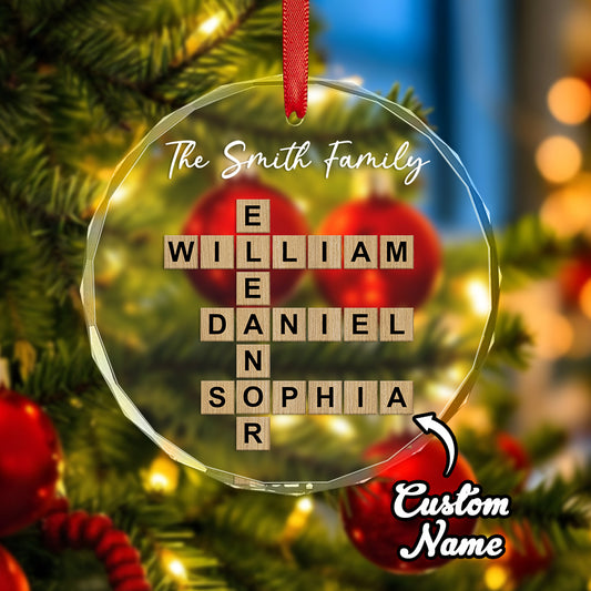 Personalized Name Wordoku Glass Ornament – Custom English Letter Sudoku Christmas Tree Decoration