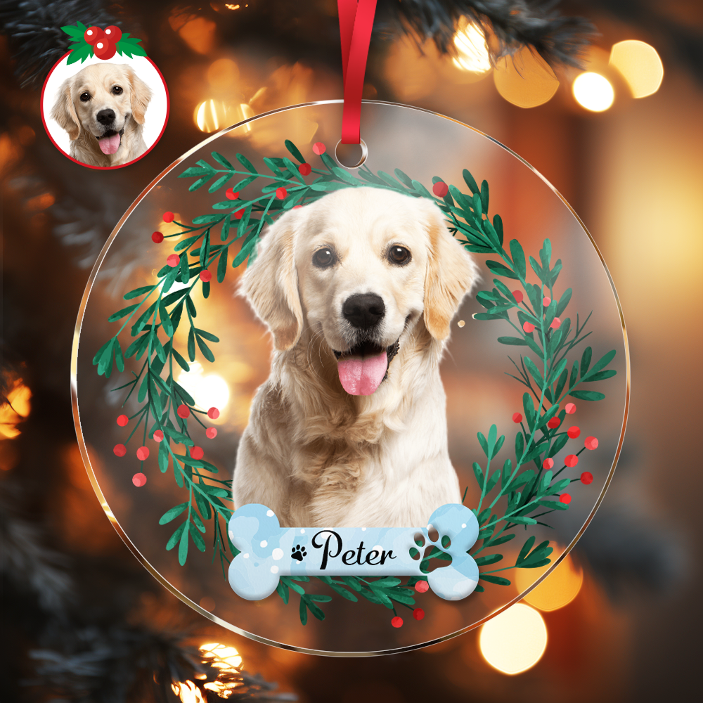 Personalized Pet Photo & Name Acrylic Christmas Ornament – Custom Pet Memorial Tree Decoration