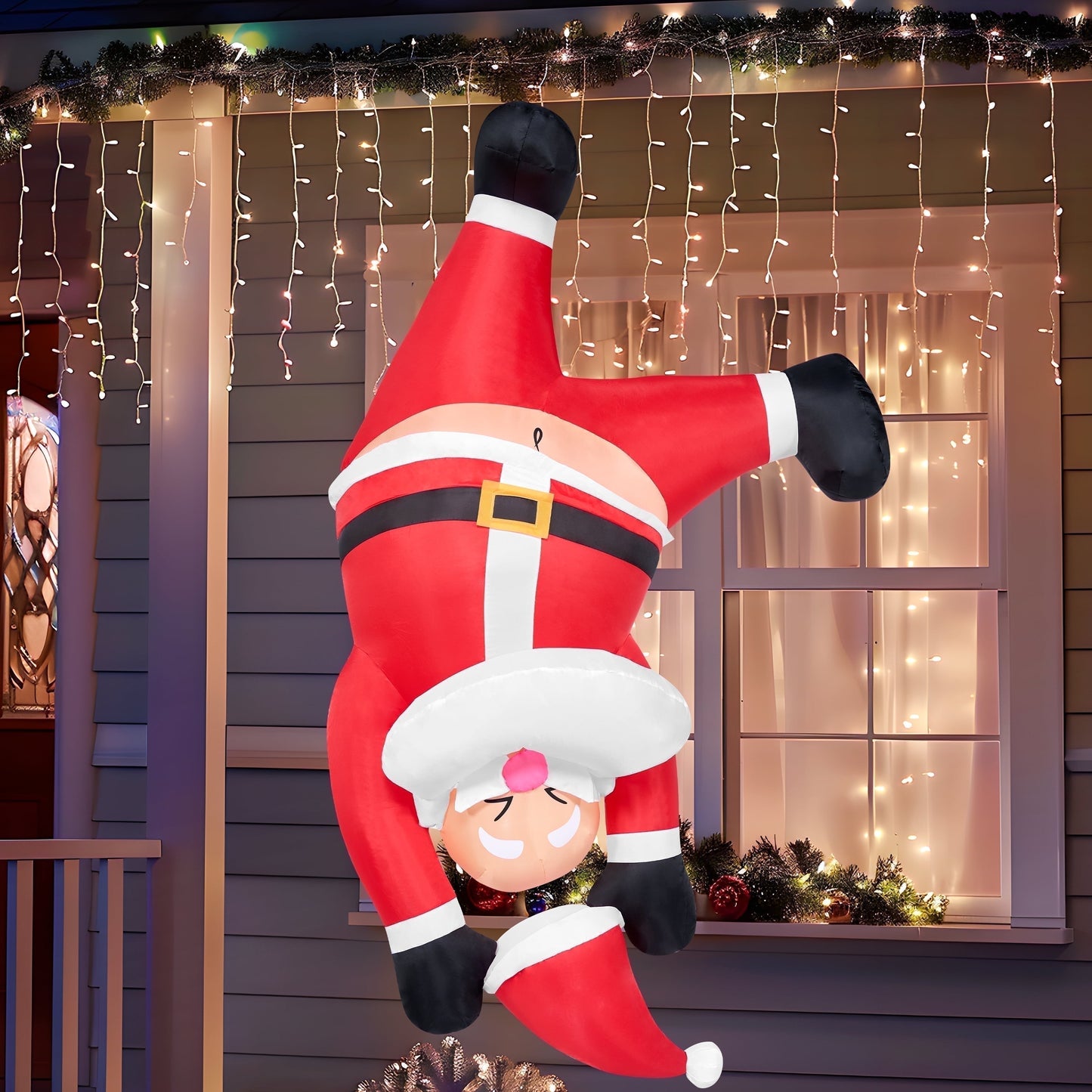 6 FT Christmas Inflatables Santa Outdoor Decorations,Hanging Upside down Santa Christmas Blow Ups Yard Christmas with Built-In Leds for Holiday Party Garden Decor