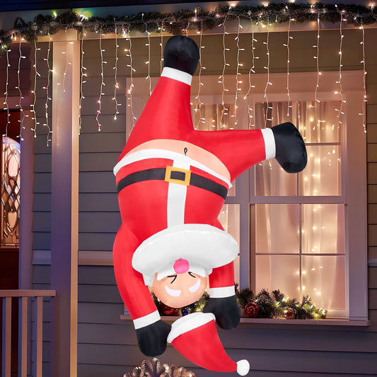 6 FT Christmas Inflatables Santa Outdoor Decorations,Hanging Upside down Santa Christmas Blow Ups Yard Christmas with Built-In Leds for Holiday Party Garden Decor