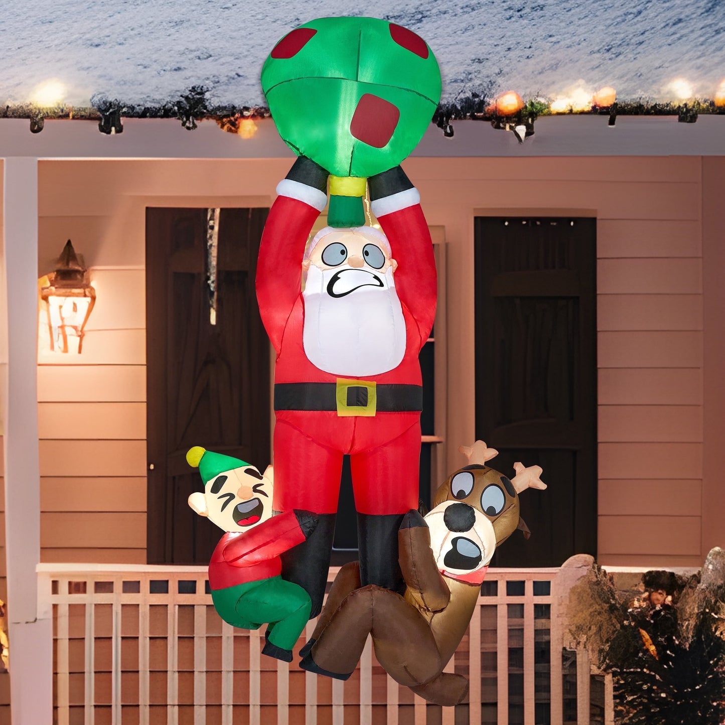 8 Ft Christmas Inflatables Santa Outdoor Decorations,Santa with Elf and Reindeer Blow Ups Yard Christmas with Built-In Leds for Holiday Party Garden Lawn Decor