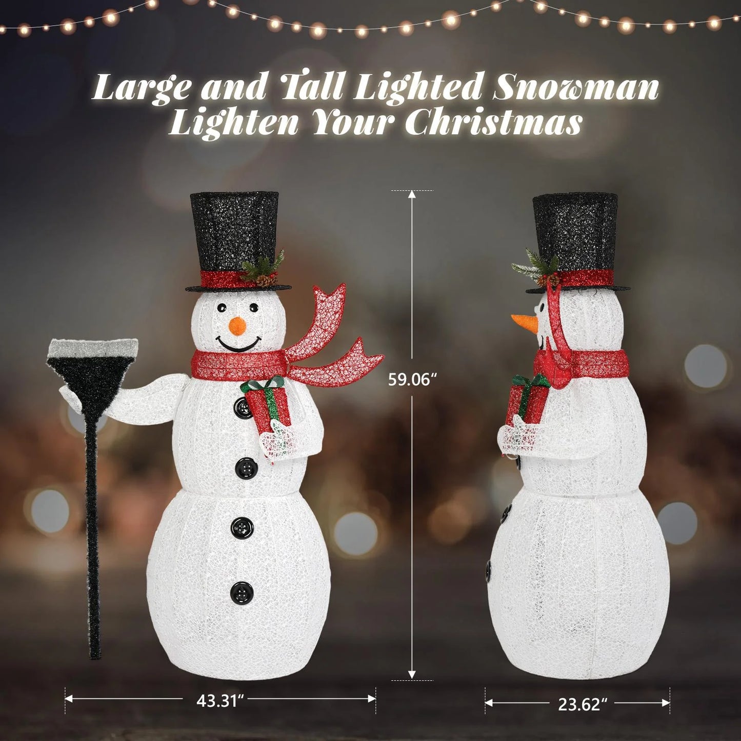 5Ft Lighted Christmas Snowman Decoration, Holding a Broom, White, 1 Count