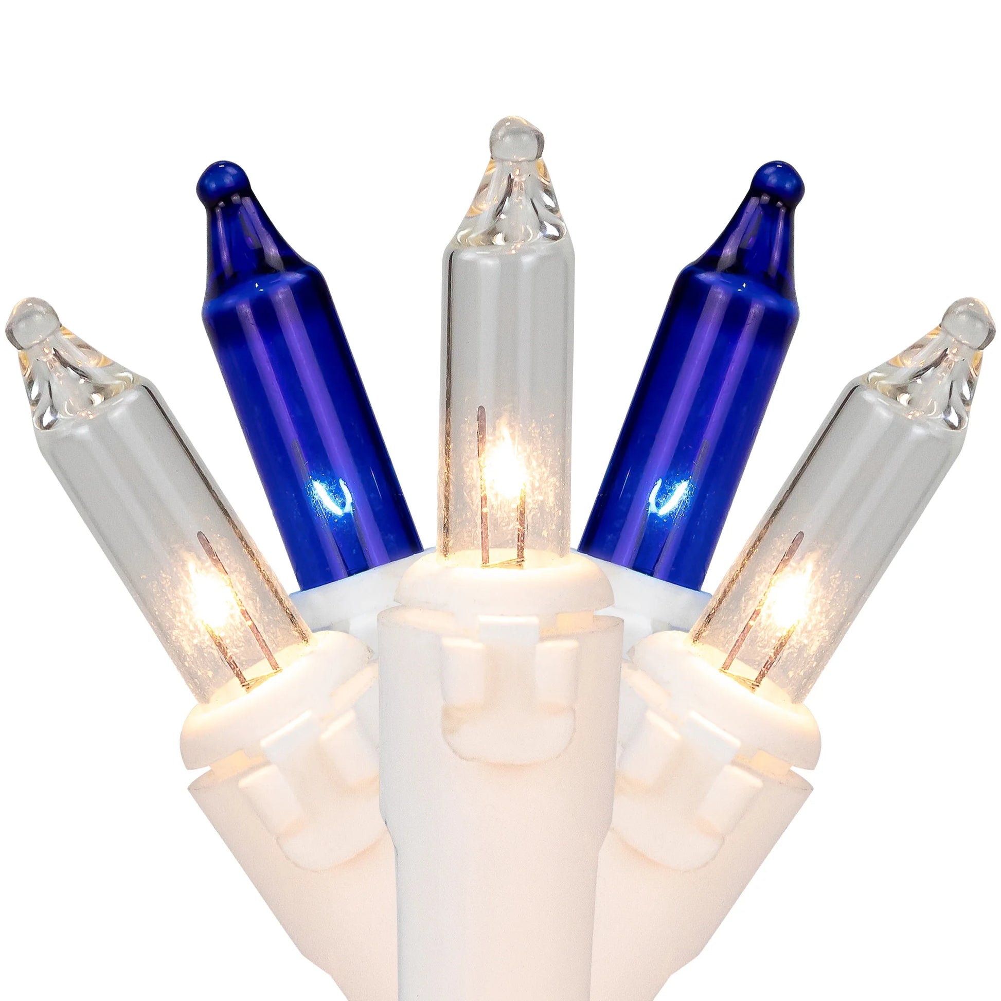 Mini Incandescent Christmas Lights - Blue and Clear - 10' White Wire - 50Ct