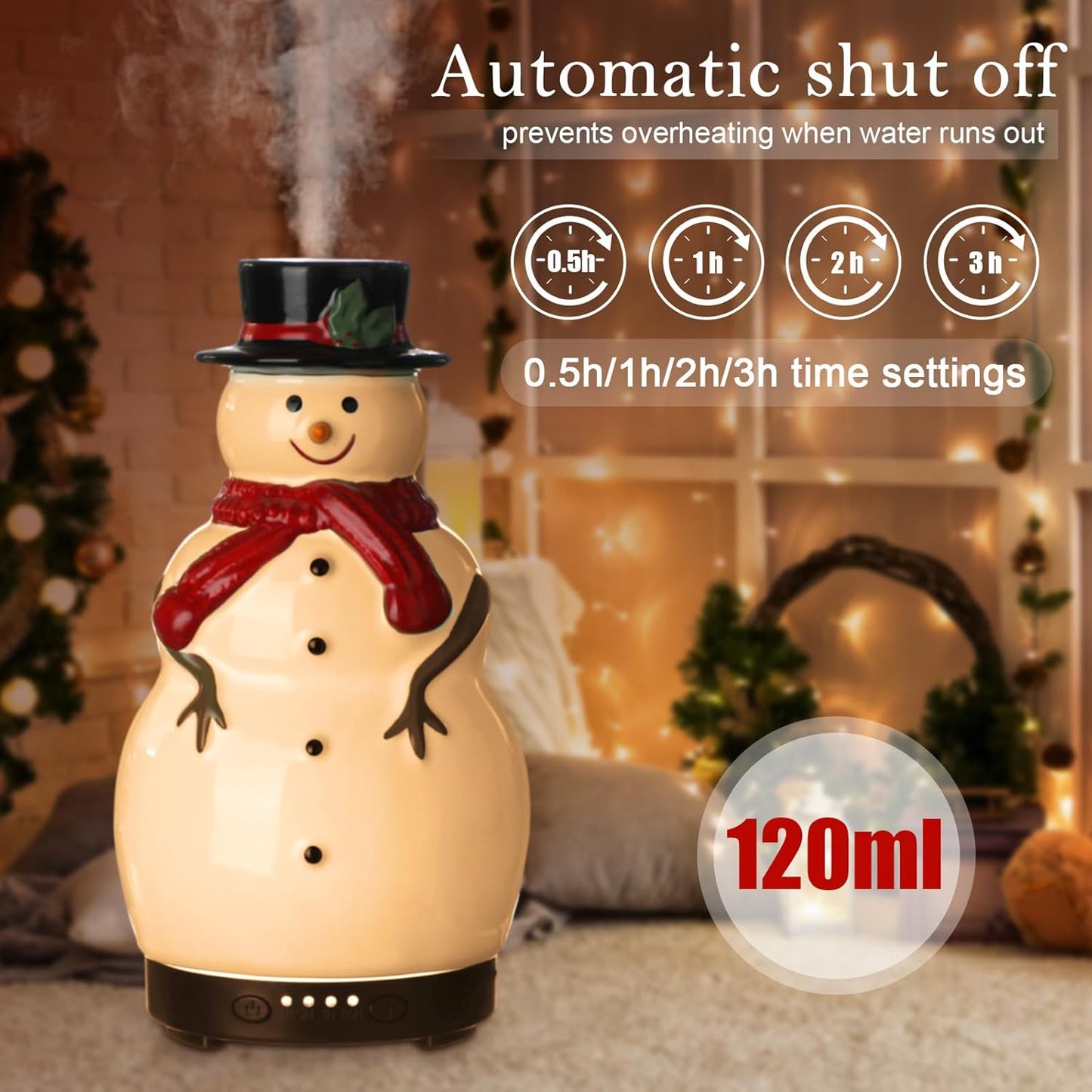 Christmas Essential Oil Diffuser 120Ml Ceramic Snowman Aromatherapy Humidifier, Holiday Diffuser Gift, Cute Tabletop Christmas Decoration for Home Office Winter(White, Red, Black)