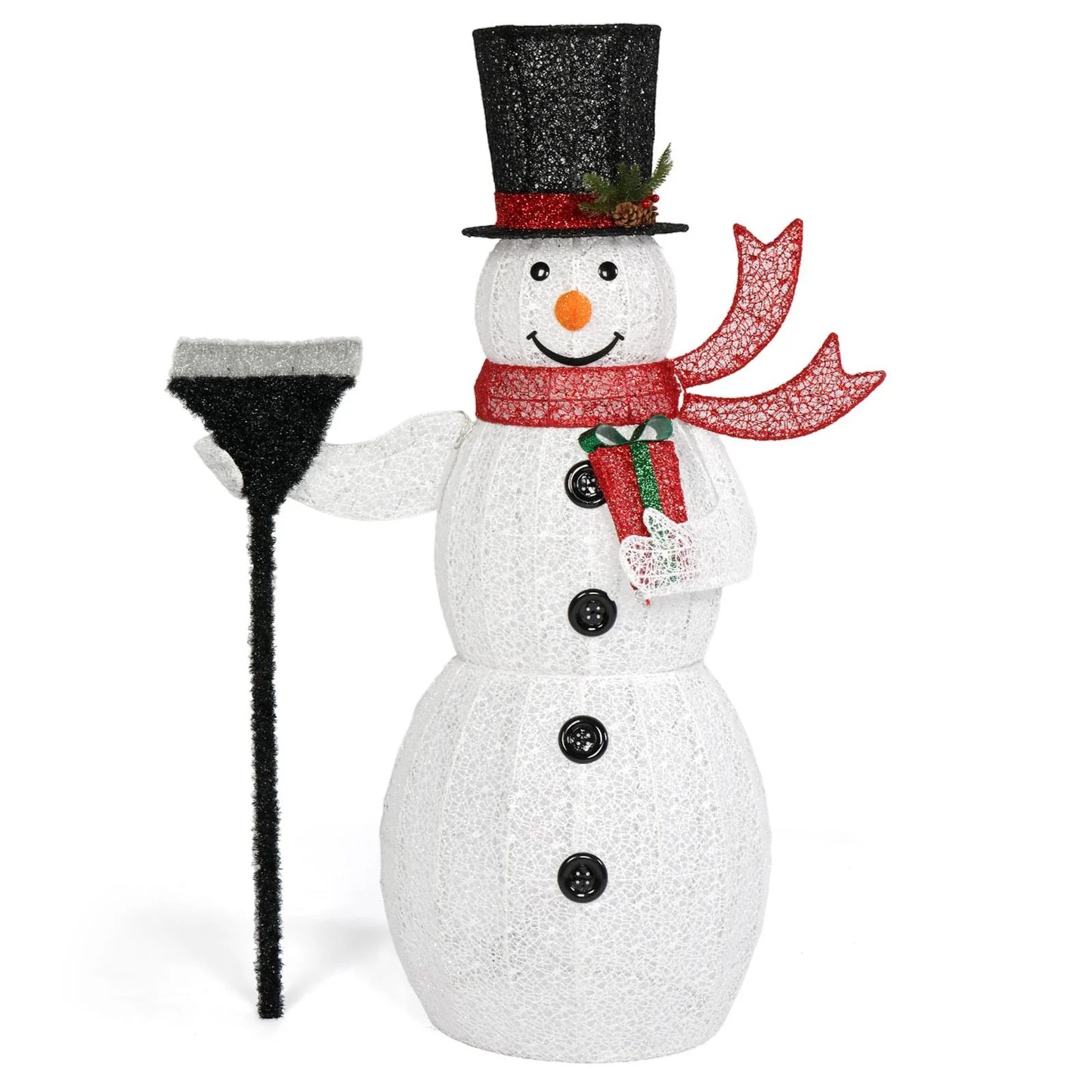 5Ft Lighted Christmas Snowman Decoration, Holding a Broom, White, 1 Count