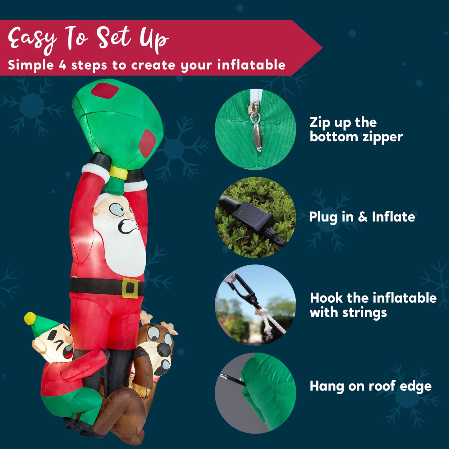 8 Ft Christmas Inflatables Santa Outdoor Decorations,Santa with Elf and Reindeer Blow Ups Yard Christmas with Built-In Leds for Holiday Party Garden Lawn Decor