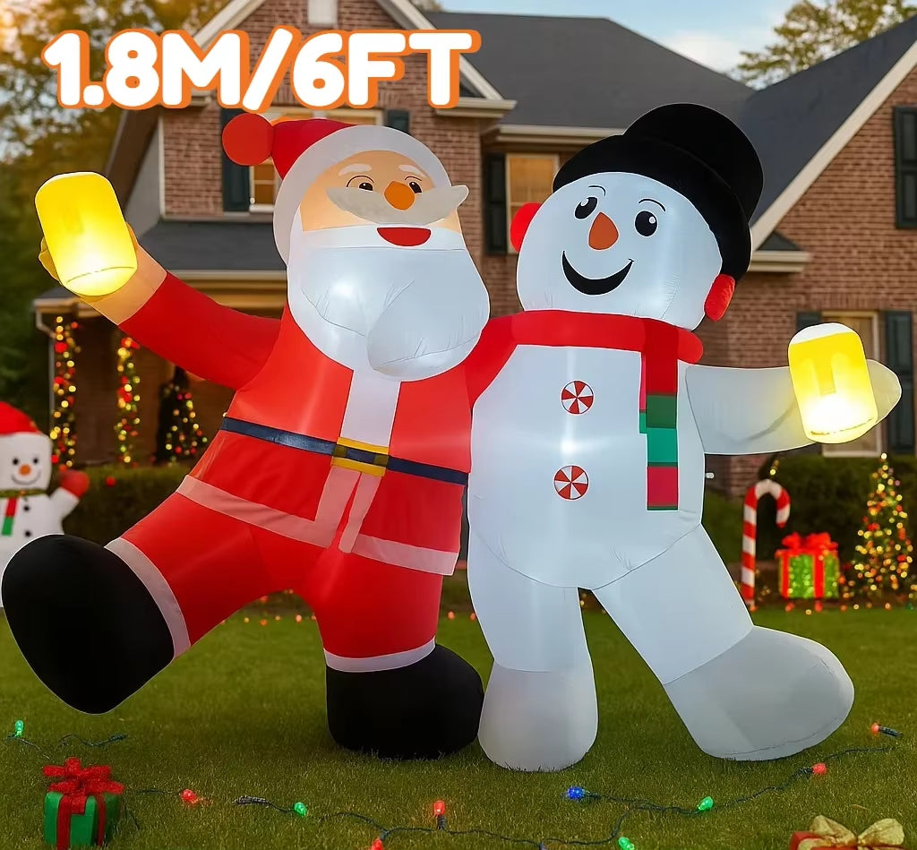 6FT Christmas Decorations Inflatable Santa Claus Snowman Toys Home Yard Xmas Ornaments LED Decor Christmas Outdoor Decor Toy