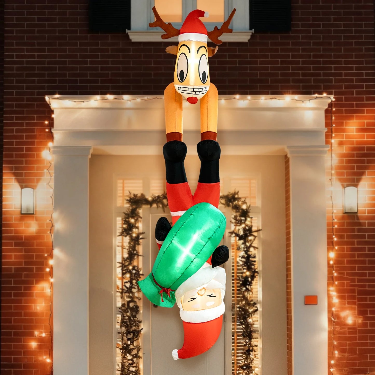 8FT Christmas Inflatables Decoration Outdoor Reindeer and Hanging Santa Blow up with Build-In LED Christmas Decorations Indoor Outdoor Yard Patio Garden Lawn Decor