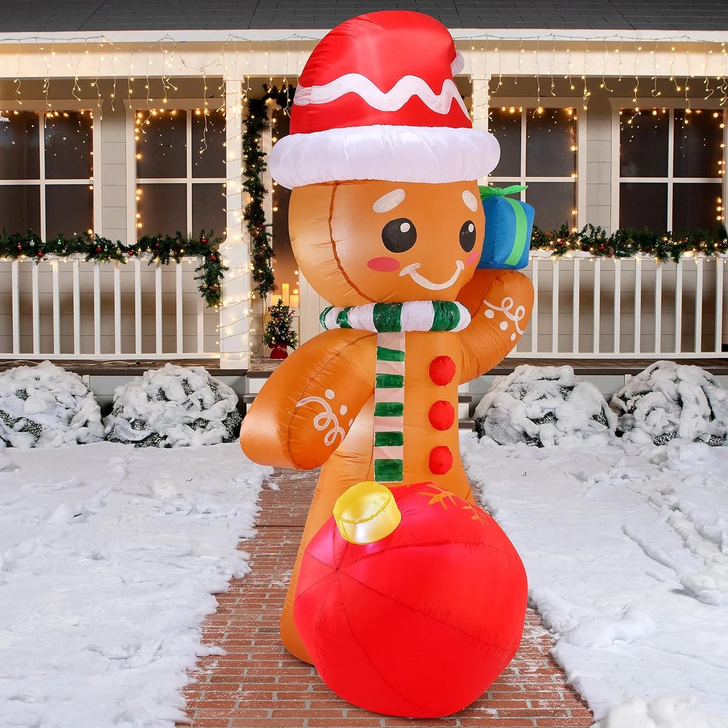 6 Ft Christmas Inflatables Gingerbread Outdoor Decorations,Gingerbread with Ornament Blow Ups with Built-In Leds for Holiday Party Garden Lawn Yard Decor