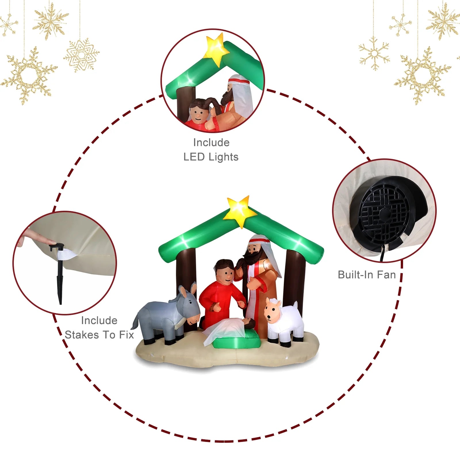 6Ft Christmas Nativity Scene Inflatable Holy Family Pre-Lit Baby Jesus Christmas Outdoor Decor