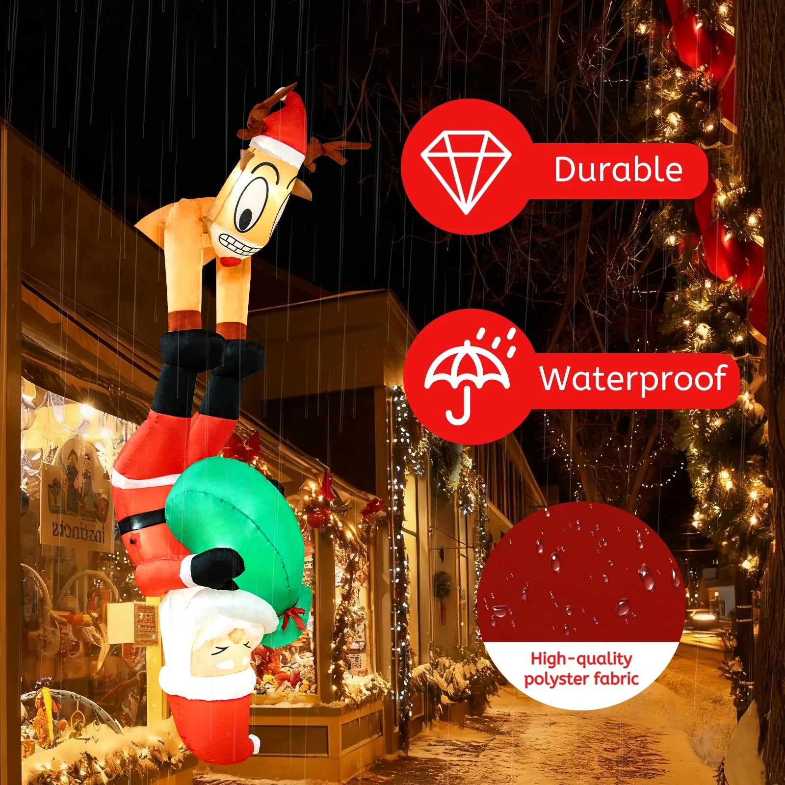 8FT Christmas Inflatables Decoration Outdoor Reindeer and Hanging Santa Blow up with Build-In LED Christmas Decorations Indoor Outdoor Yard Patio Garden Lawn Decor