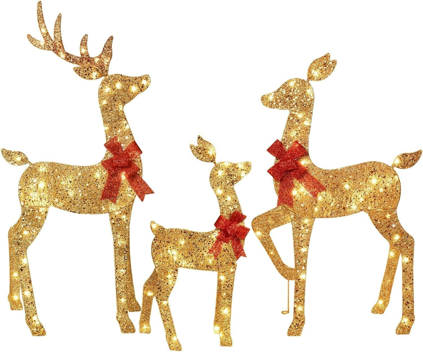 3-Piece 2D Lighted Christmas Deer Family Set - Large Outdoor Yard Reindeer Ho...