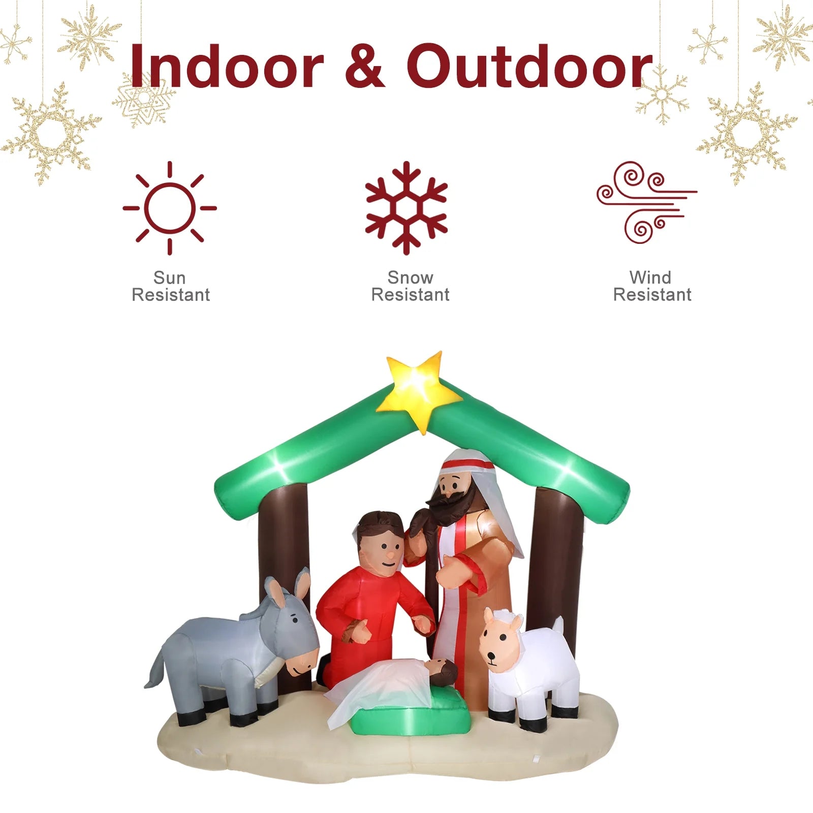 6Ft Christmas Nativity Scene Inflatable Holy Family Pre-Lit Baby Jesus Christmas Outdoor Decor