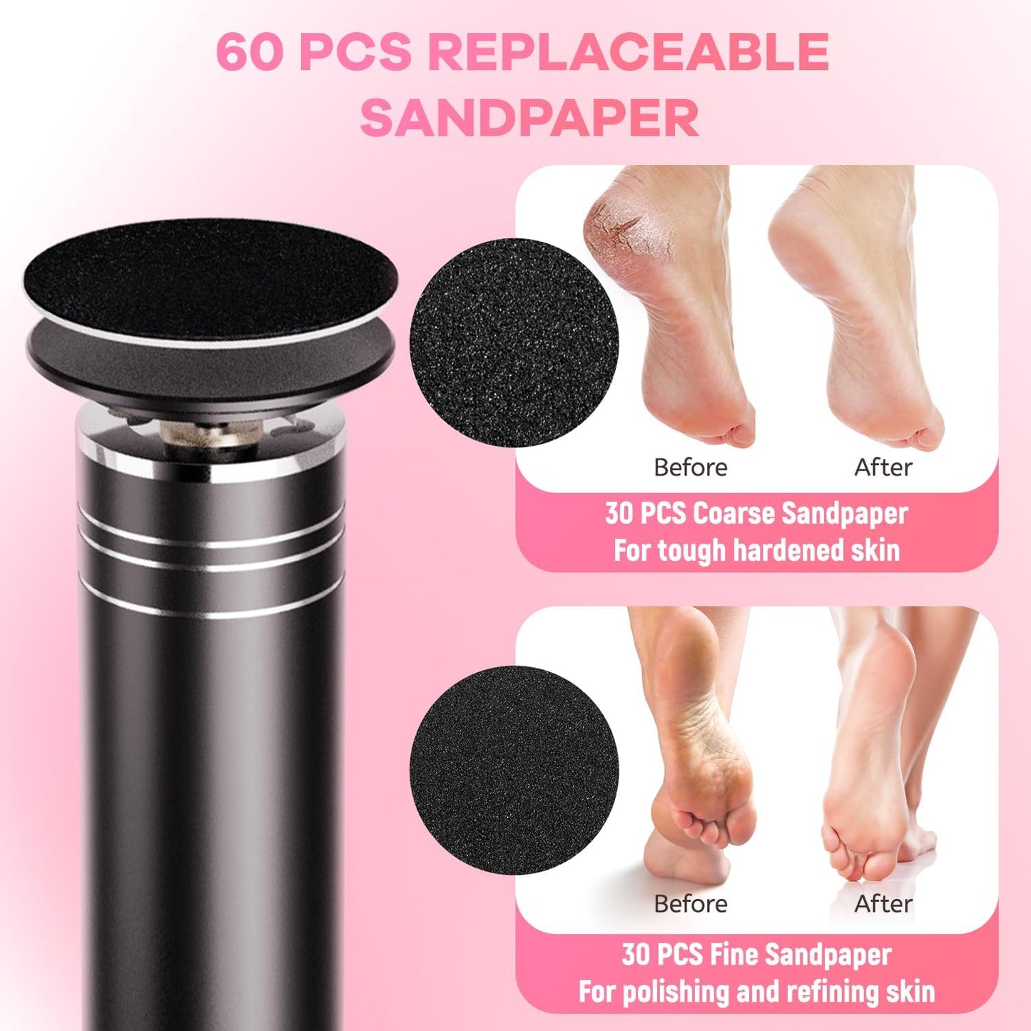 Electric Foot Callus Remover - Professional Aluminum Foot File Adjustable Speed with 60Pcs Sandpaper Disks Summer Pedicure Tool for Dead Skin