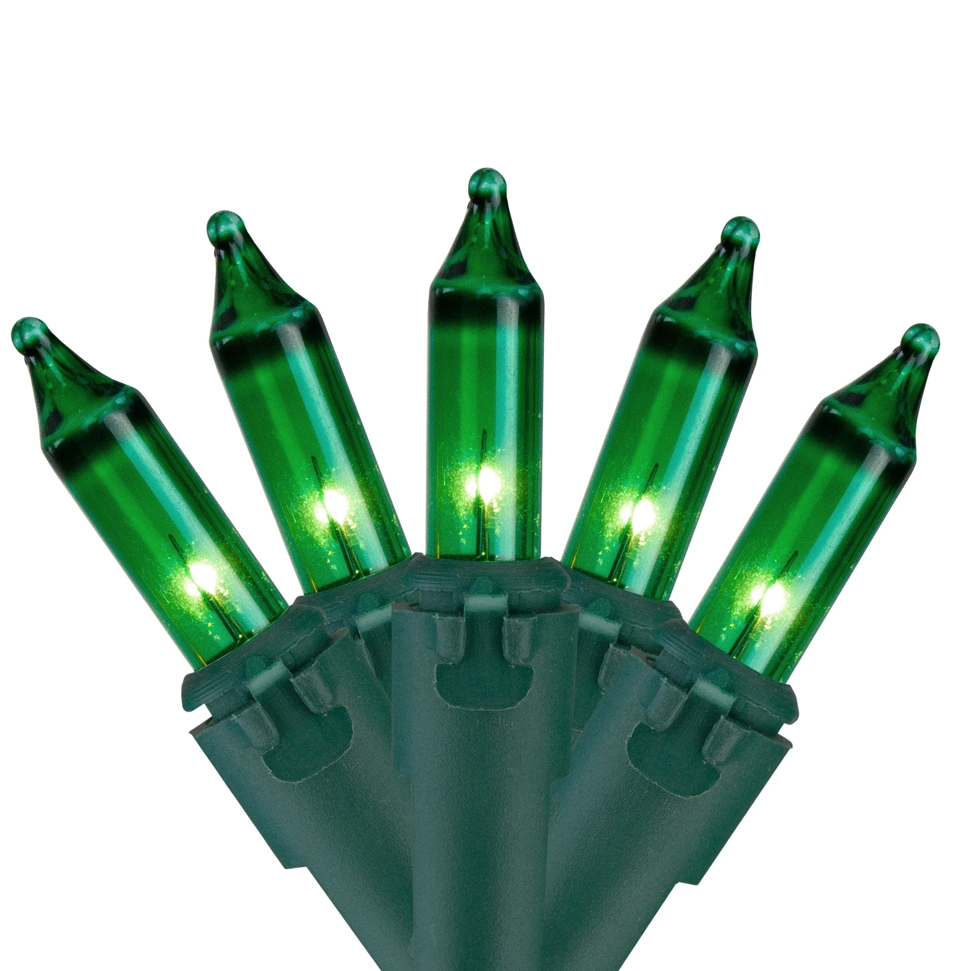 Mini Incandescent Christmas Lights - Green - 10' Green Wire - 50Ct