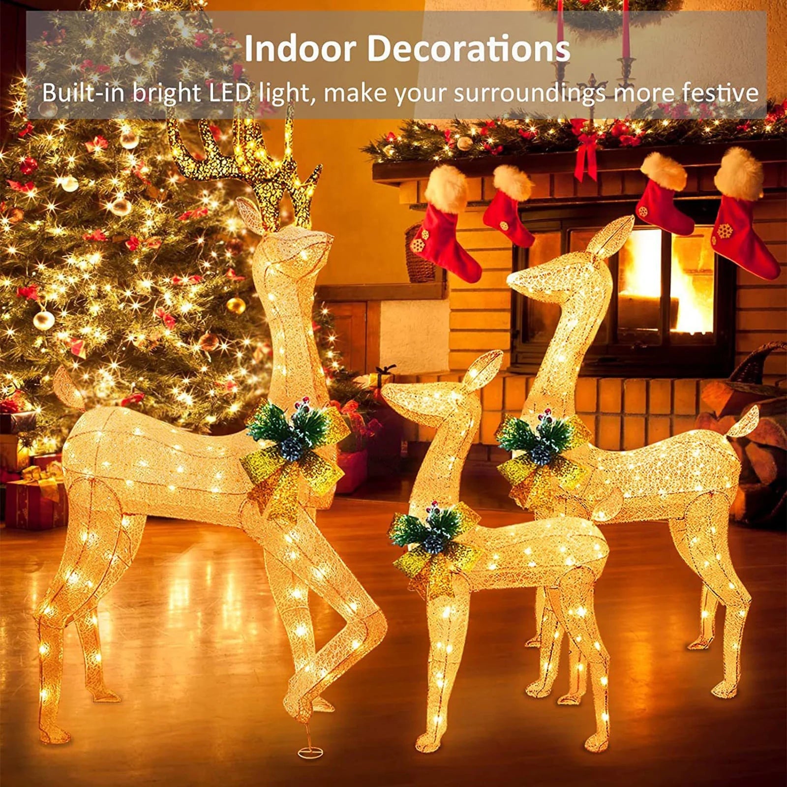 3 Pcs Large Pre-Lit Christmas Deer Family Set, Luminous Christmas Deer Family Set Outdoor Decor, Outdoor Yard Christmas Decorations Reindeer
