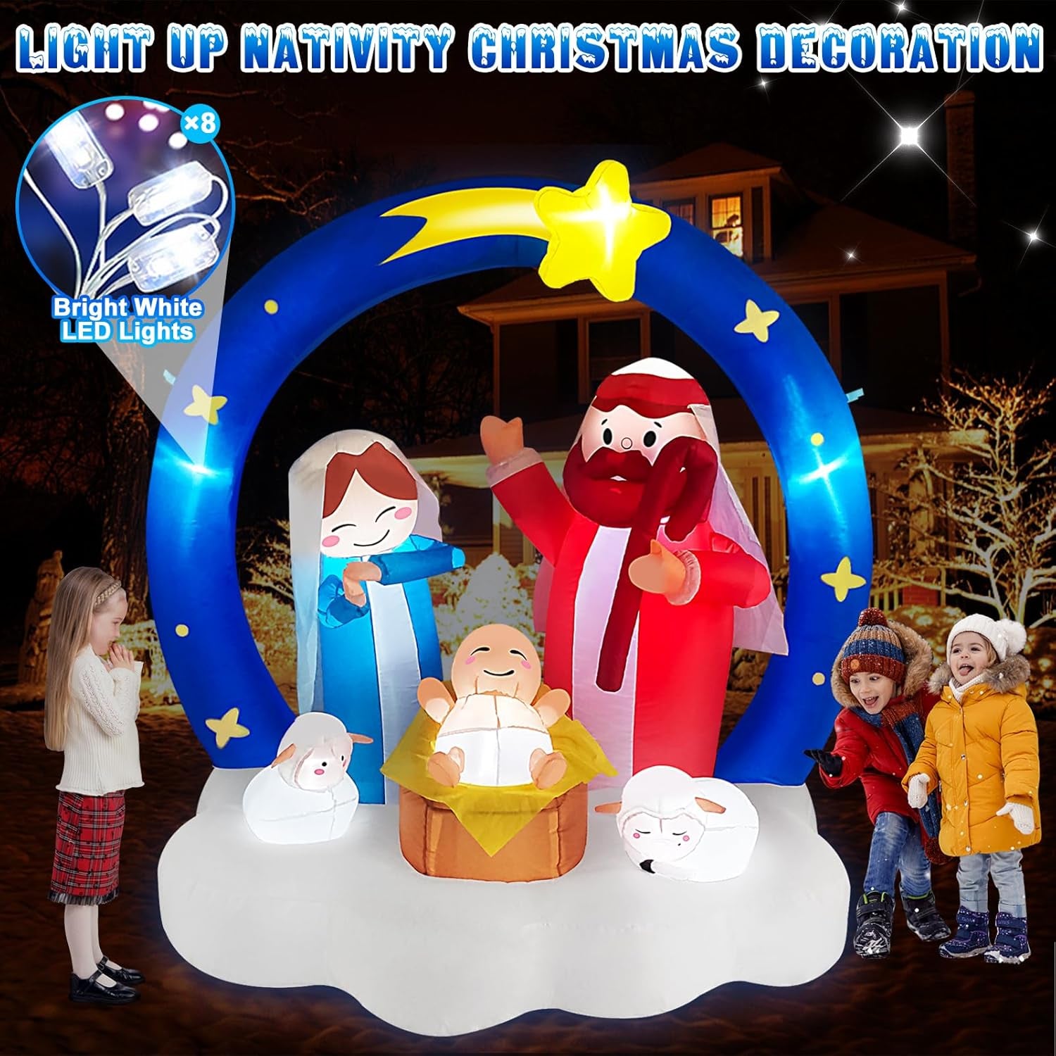 6FT Inflatable Nativity Scene with LED Lights for Outdoor Christmas Decor