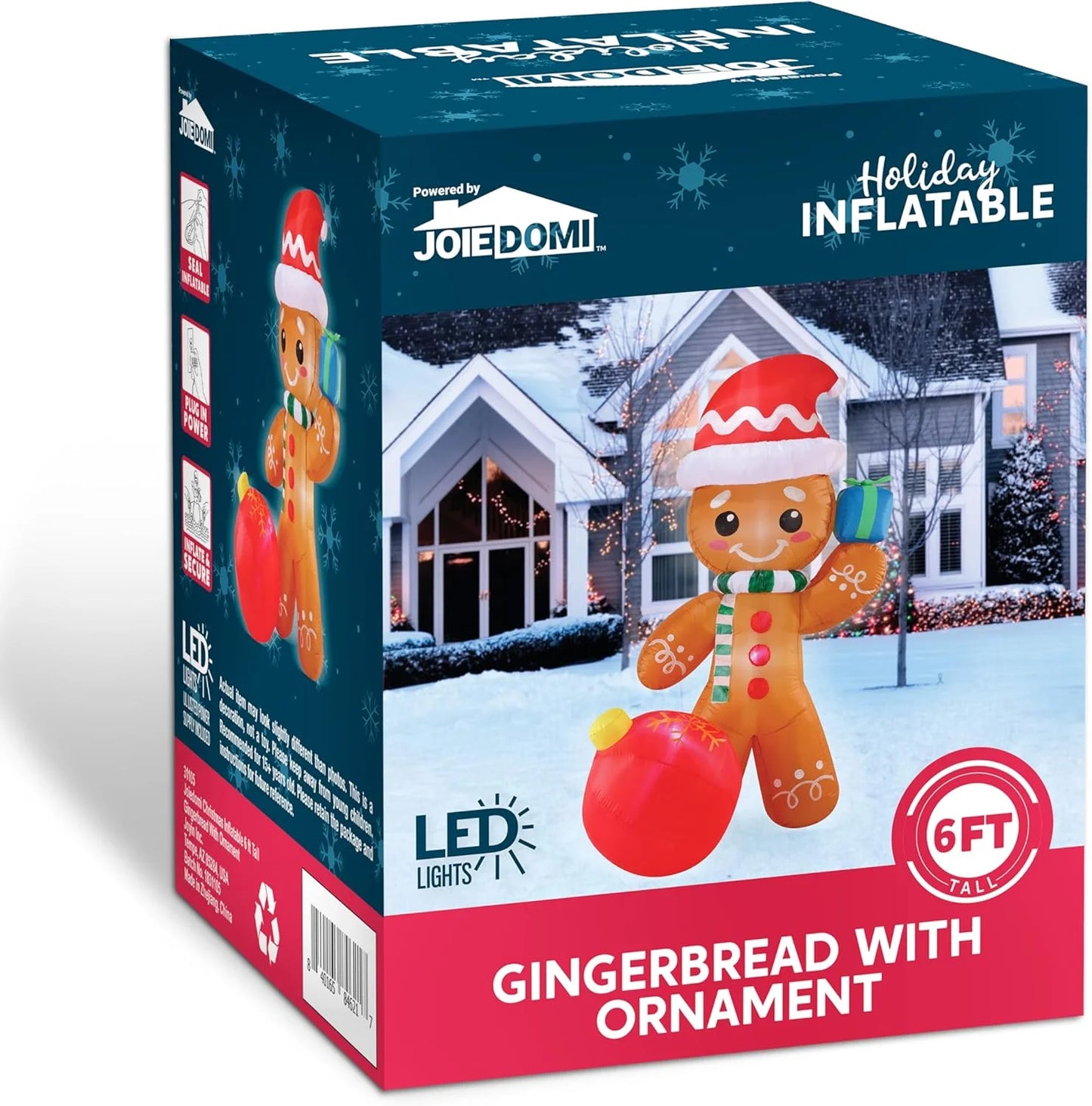 6 Ft Christmas Inflatables Gingerbread Outdoor Decorations,Gingerbread with Ornament Blow Ups with Built-In Leds for Holiday Party Garden Lawn Yard Decor