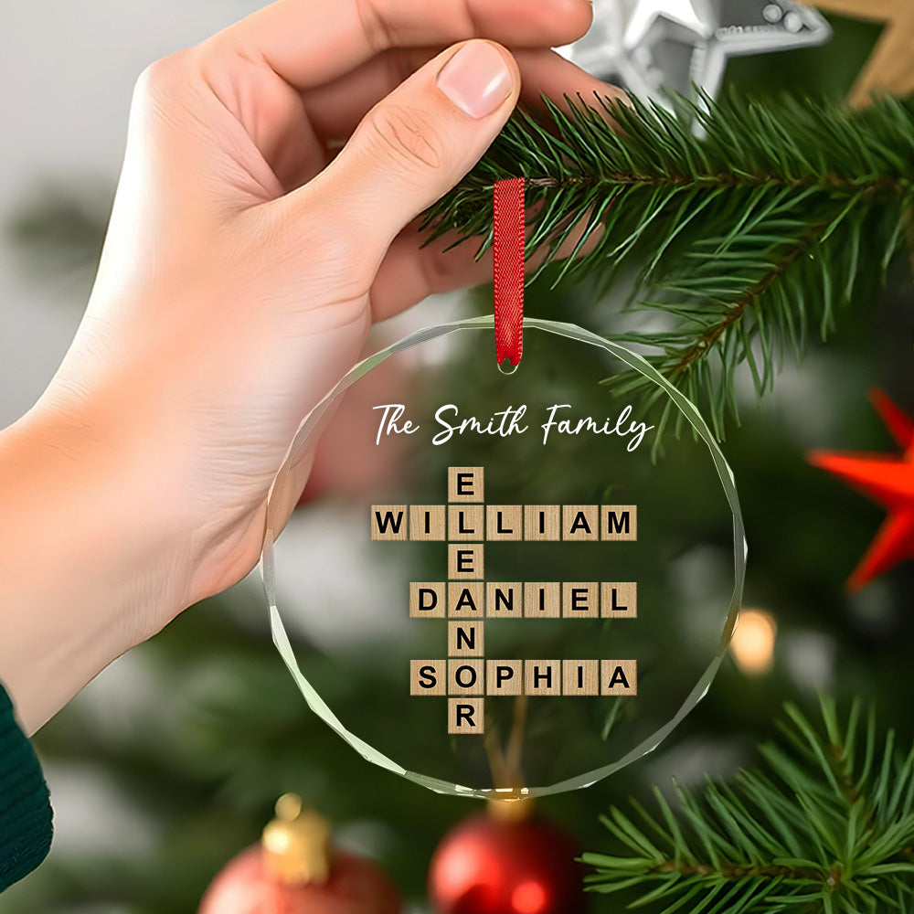 Personalized Name Wordoku Glass Ornament – Custom English Letter Sudoku Christmas Tree Decoration