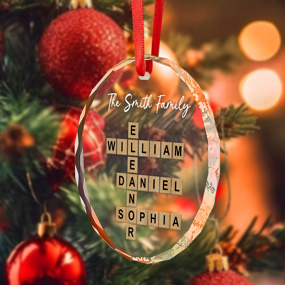 Personalized Name Wordoku Glass Ornament – Custom English Letter Sudoku Christmas Tree Decoration