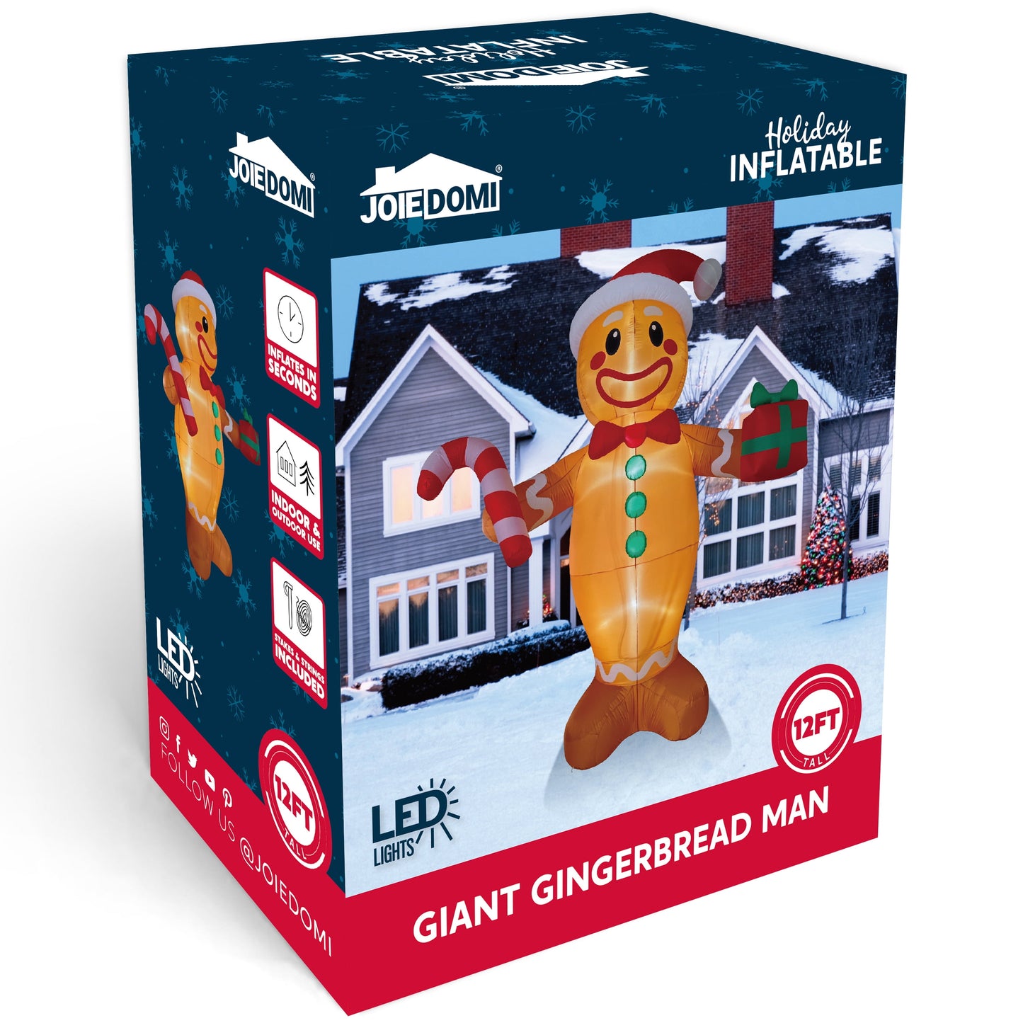 12 FT Christmas Inflatables Gingerbread Man Outdoor Decorations,Gingerbread Man Blow Ups Yard with Built-In Leds for Holiday Party Garden Lawn Decor