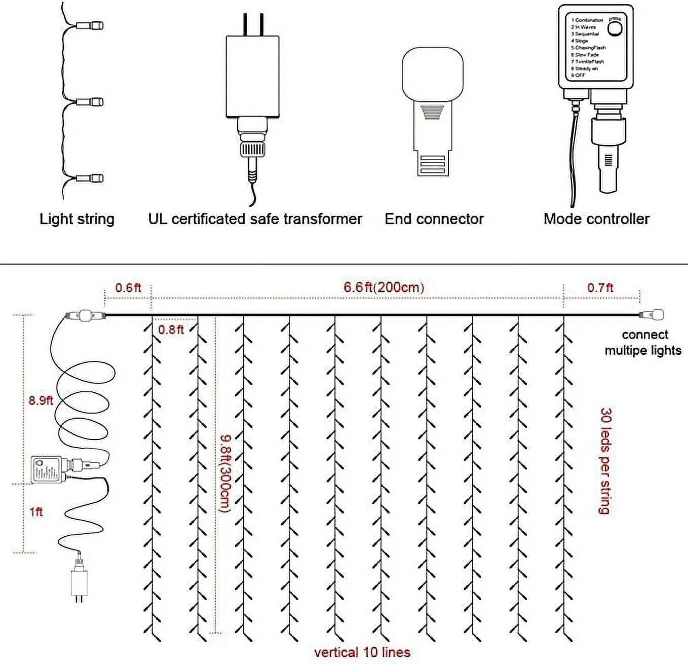 300 LED Christmas Curtain Lights for Christmas Decoration, Purple, 8 Modes for Indoor Outdoor Wall & Party Decor